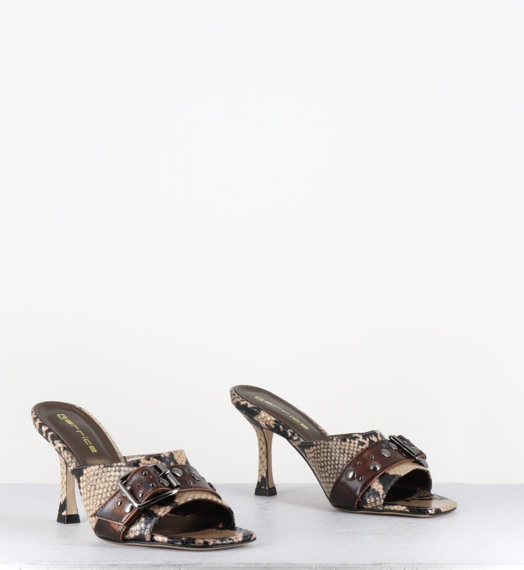 Mules talon haut python boucle - SARA PITONE SABBIA
