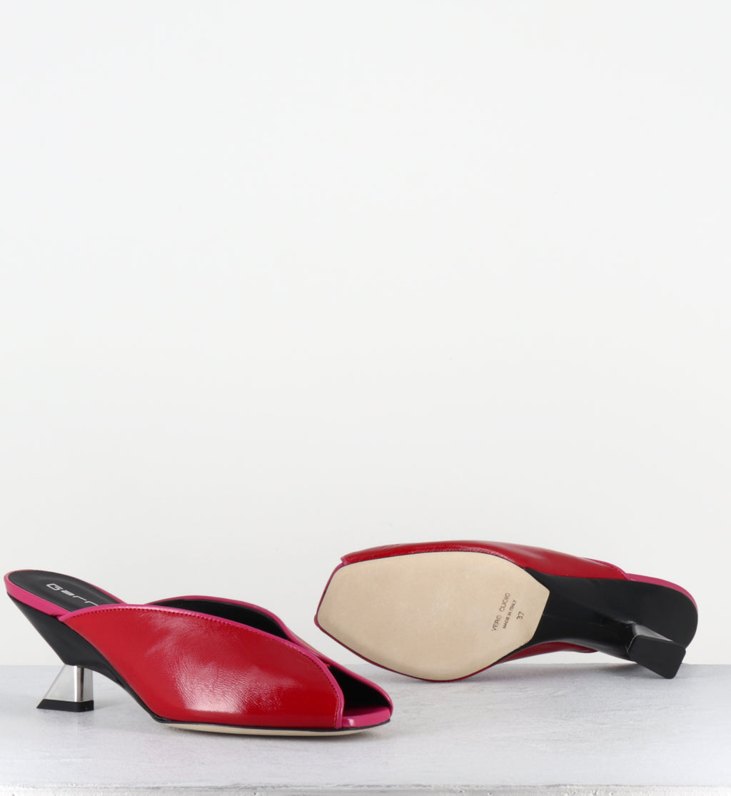 Mules en cuir rouge fuchsia noir - BELI VERLUX ROSSO