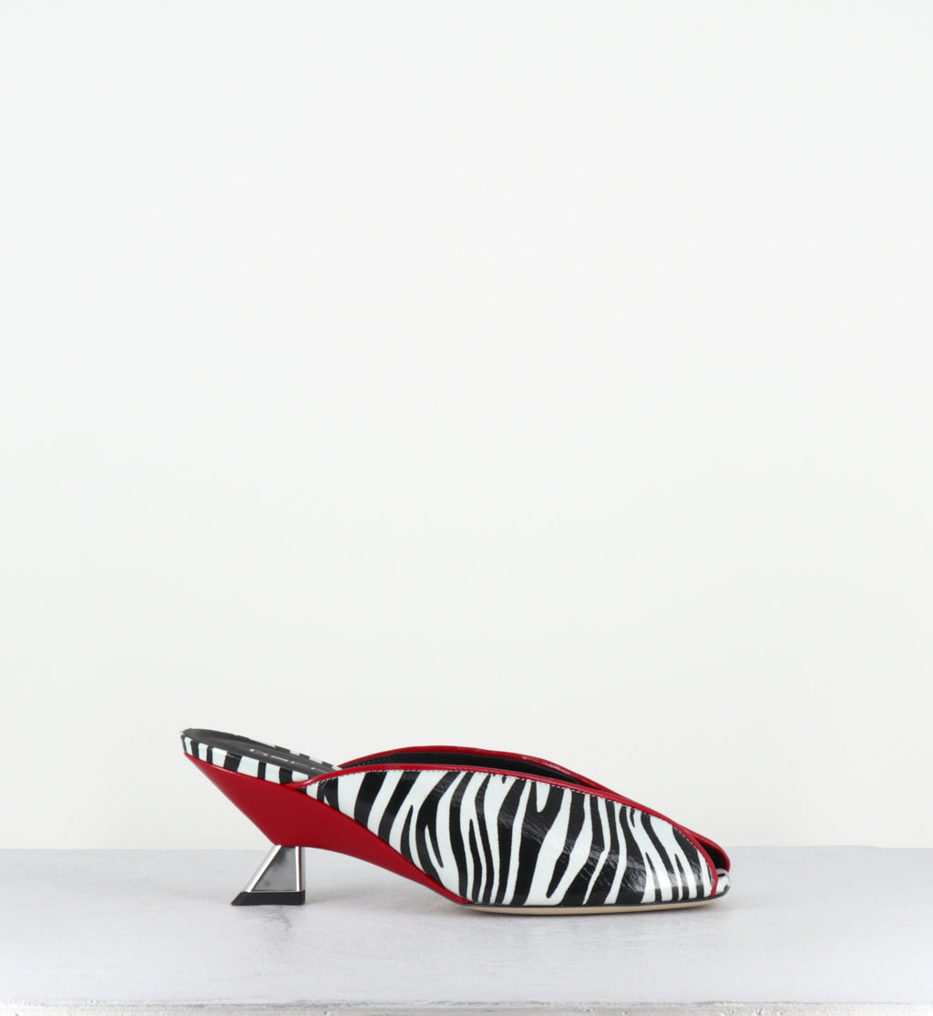 Mules en cuir imprimé zebre et rouge - BELI ZEBRA BIANCO