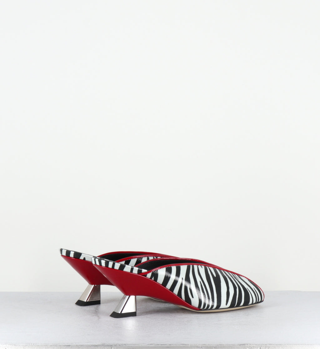 Mules en cuir imprimé zebre et rouge - BELI ZEBRA BIANCO