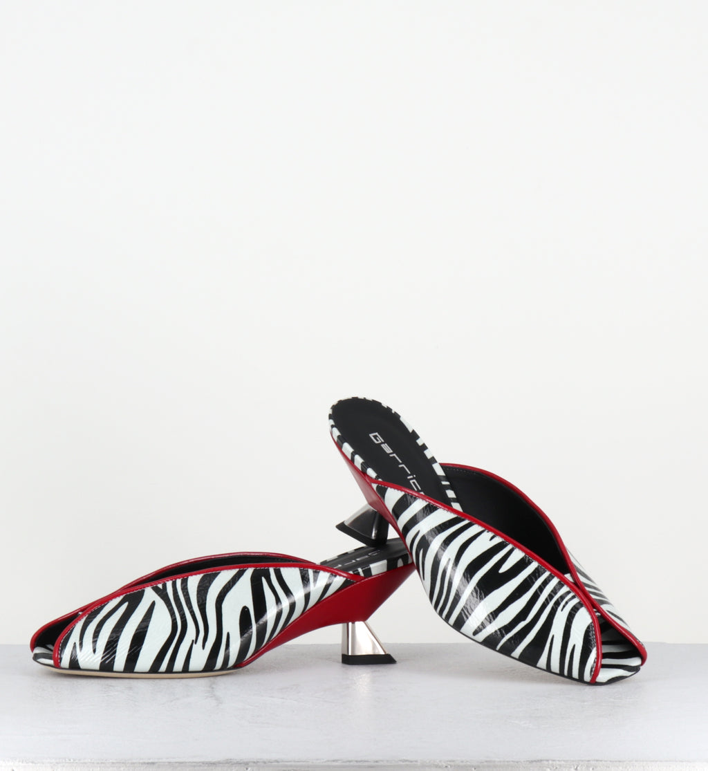 Mules en cuir imprimé zebre et rouge - BELI ZEBRA BIANCO
