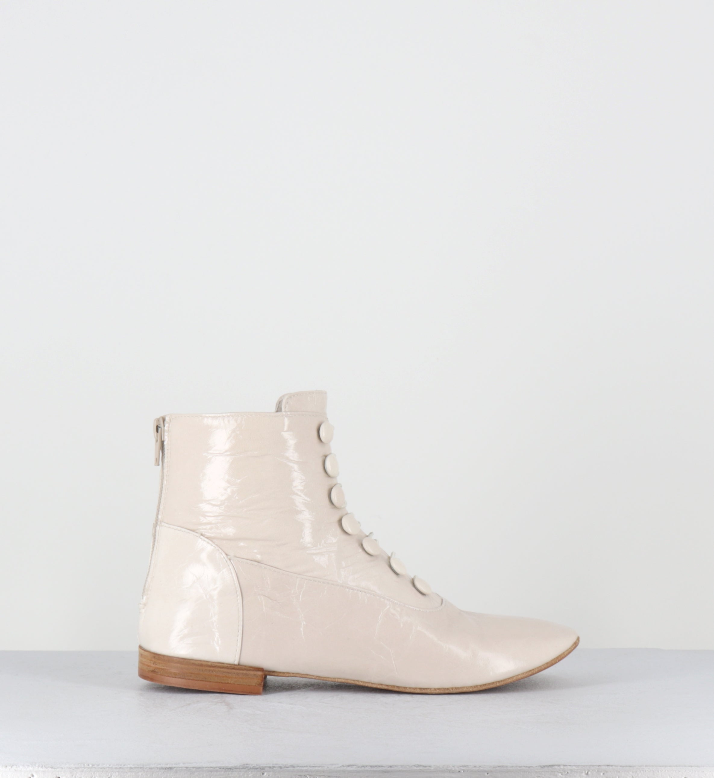 Boots à bouttons cuir vernis crème - NIVE VERNICE TAPIOCA