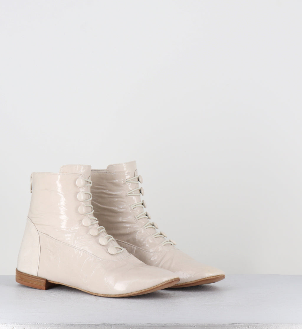 Boots à bouttons cuir vernis crème - NIVE VERNICE TAPIOCA