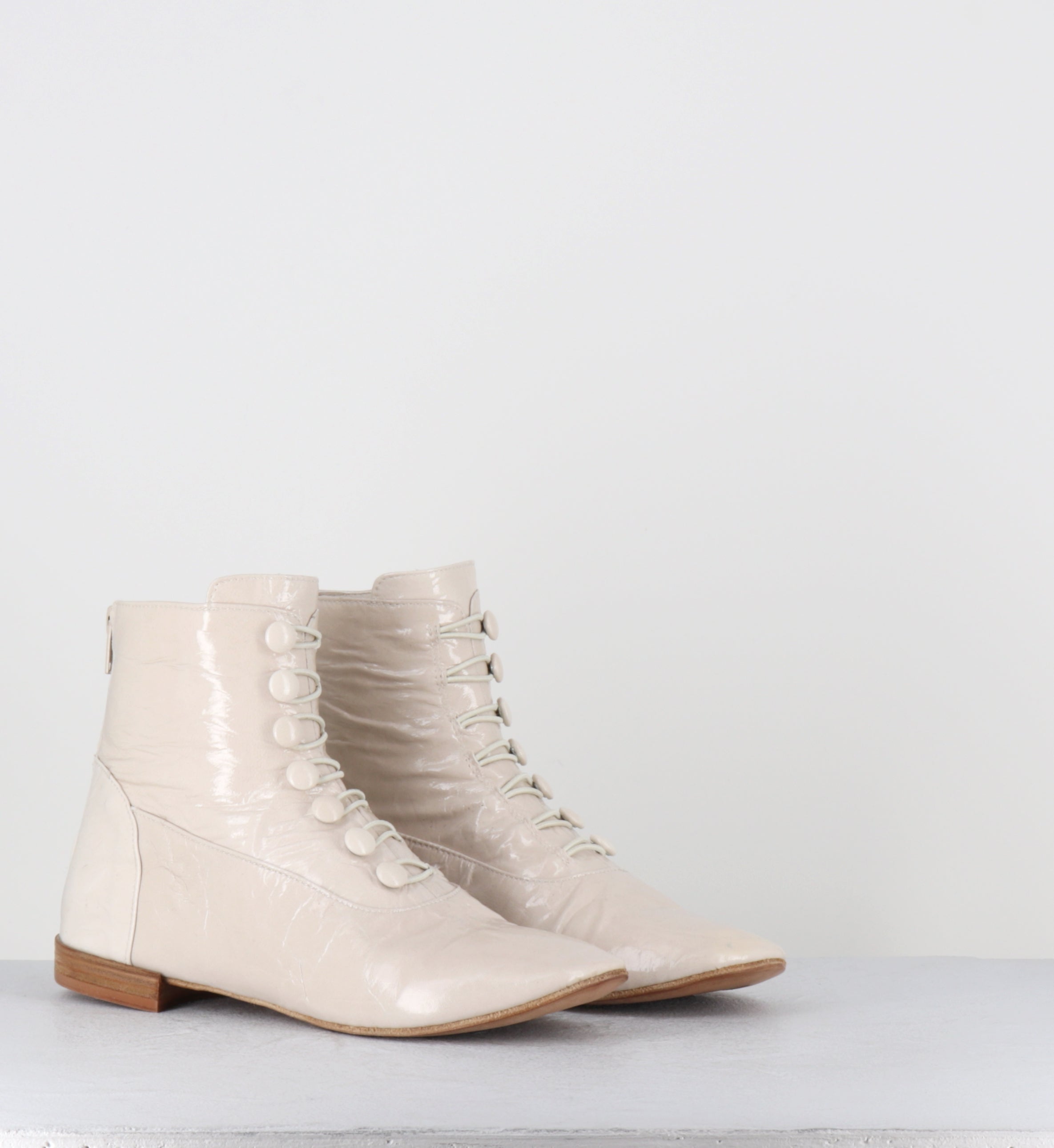 Boots à bouttons cuir vernis crème - NIVE VERNICE TAPIOCA