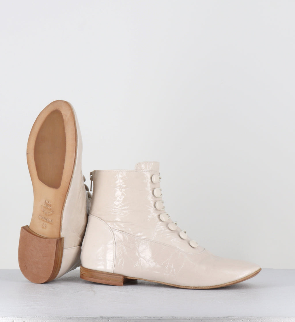 Boots à bouttons cuir vernis crème - NIVE VERNICE TAPIOCA