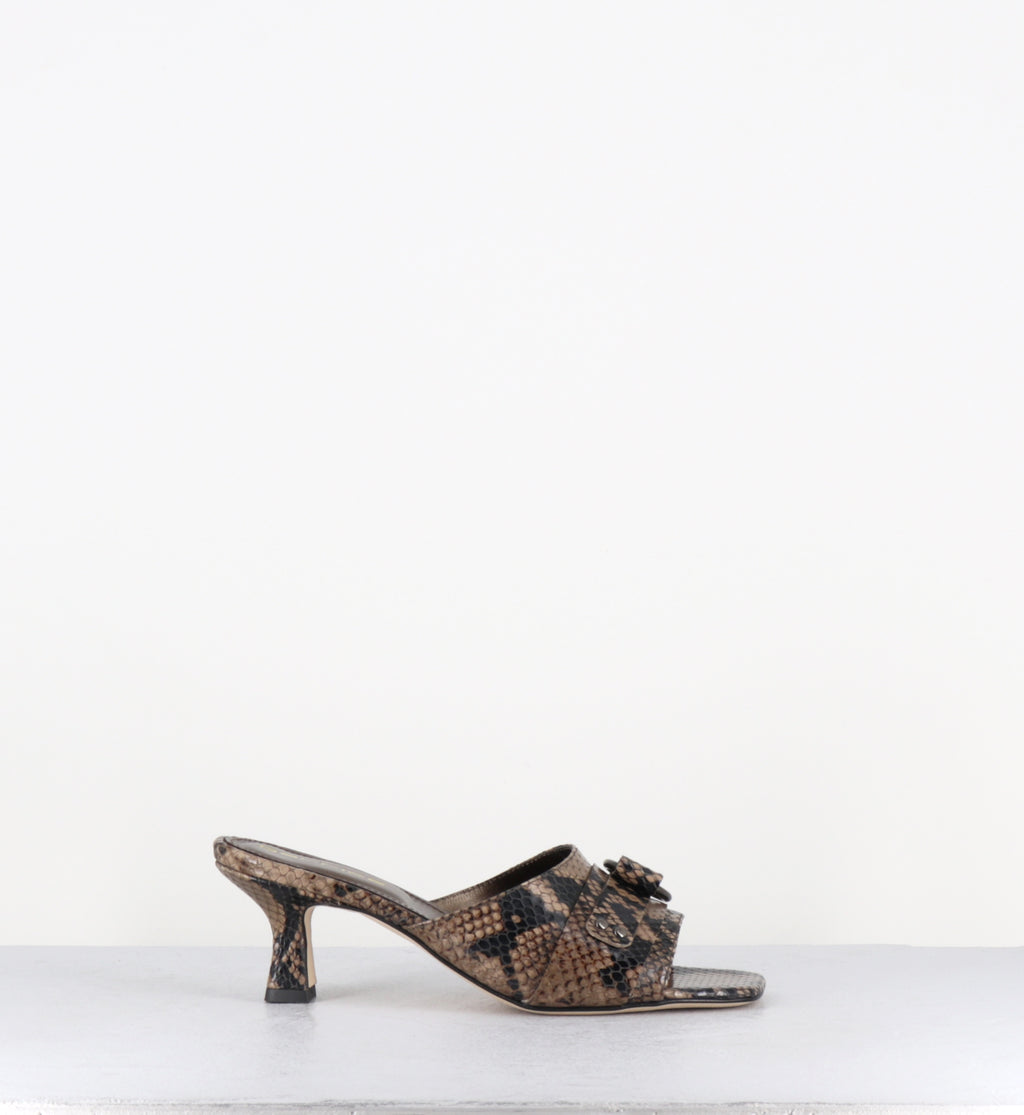 Mules à talon python taupe bout carré - PIDIO PITONE TAUPE