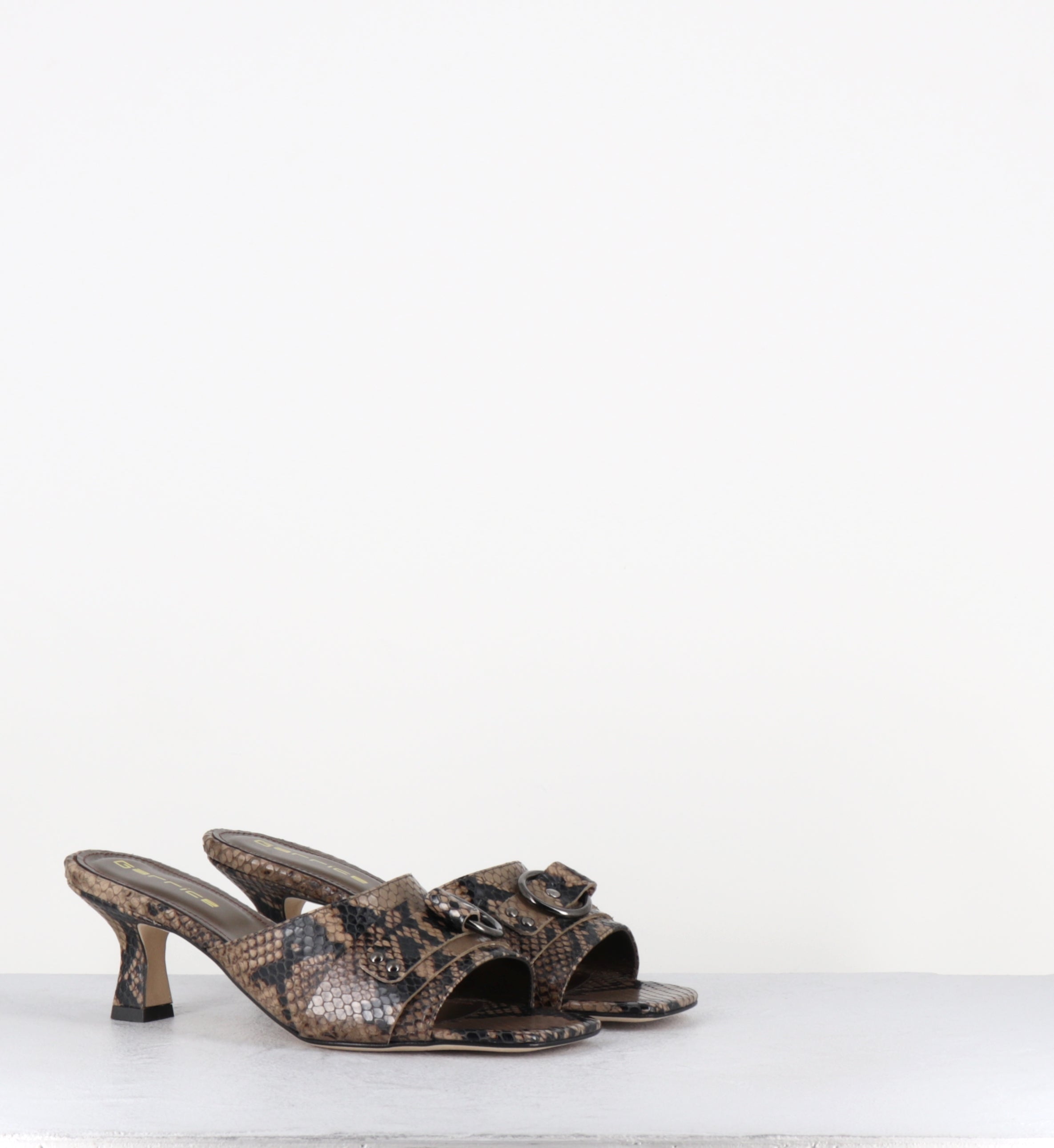 Mules à talon python taupe bout carré - PIDIO PITONE TAUPE