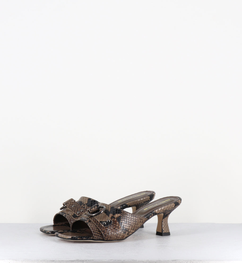 Mules à talon python taupe bout carré - PIDIO PITONE TAUPE