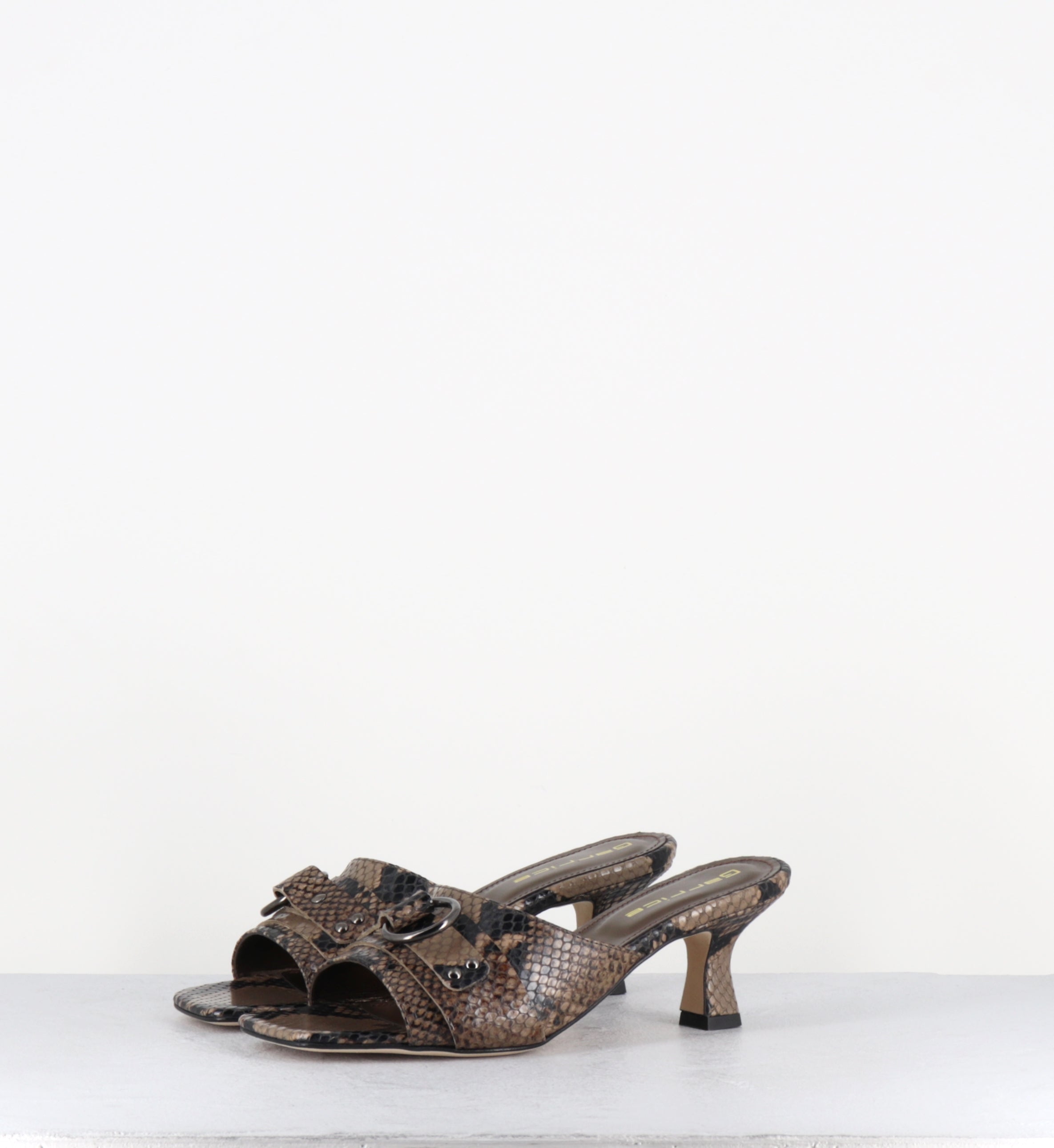 Mules à talon python taupe bout carré - PIDIO PITONE TAUPE