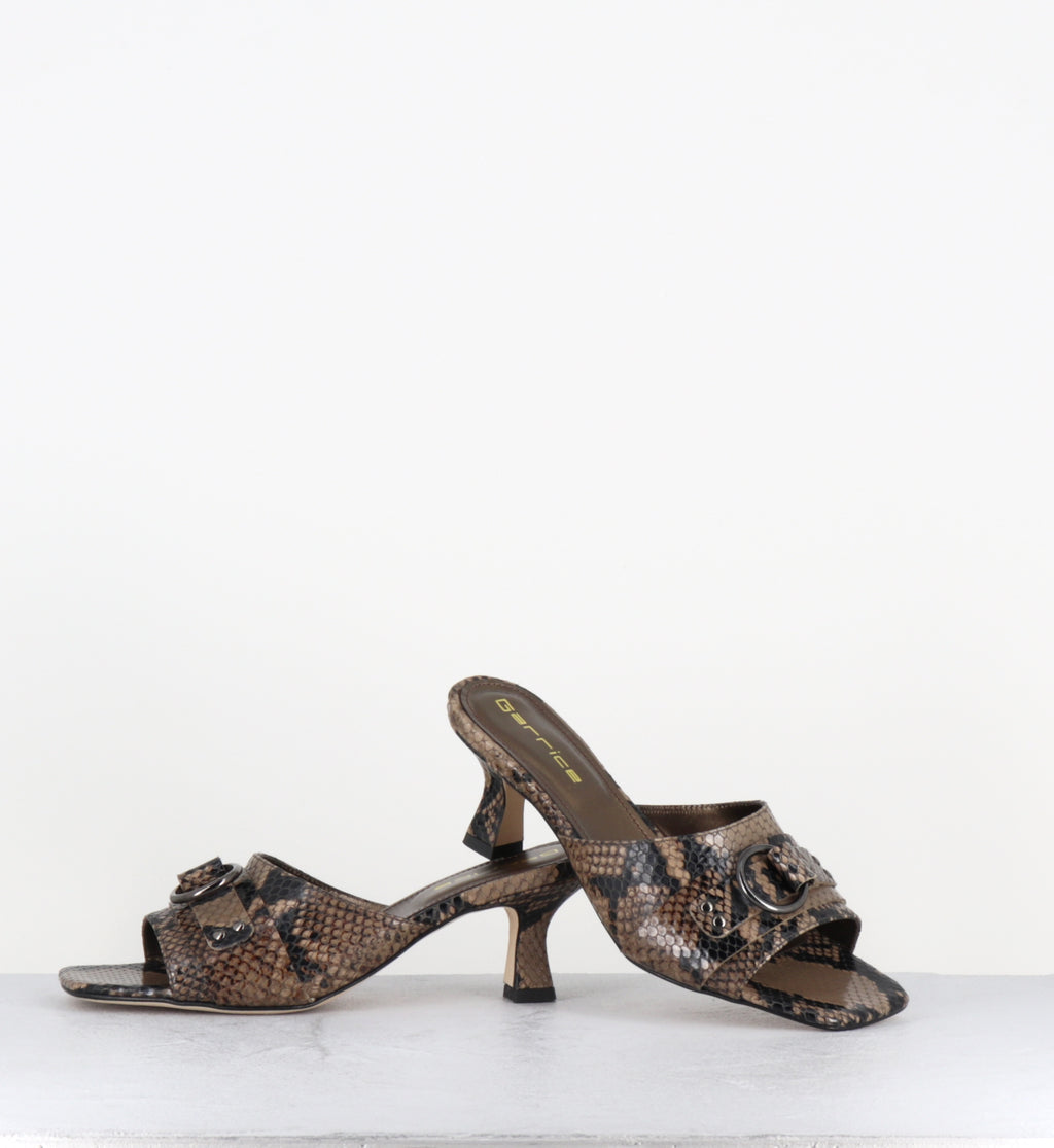 Mules à talon python taupe bout carré - PIDIO PITONE TAUPE