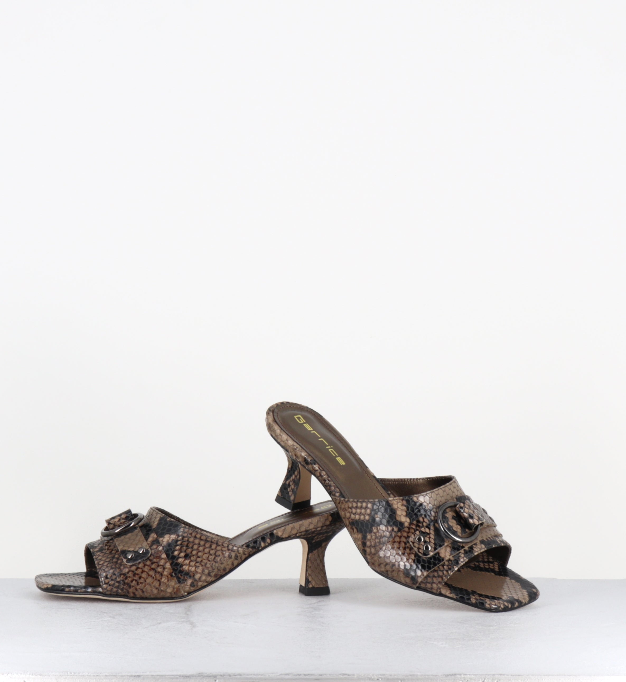 Mules à talon python taupe bout carré - PIDIO PITONE TAUPE