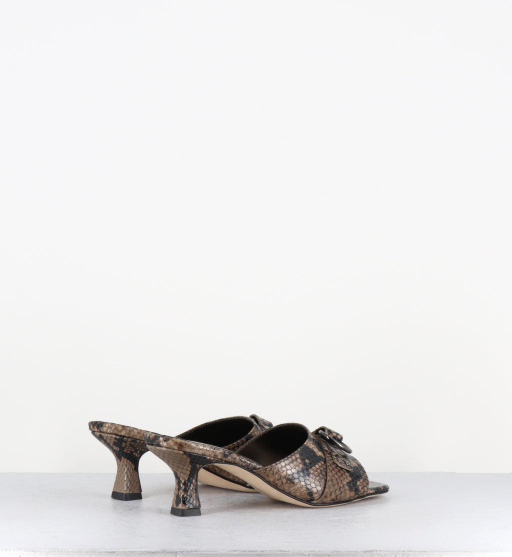 Mules à talon python taupe bout carré - PIDIO PITONE TAUPE