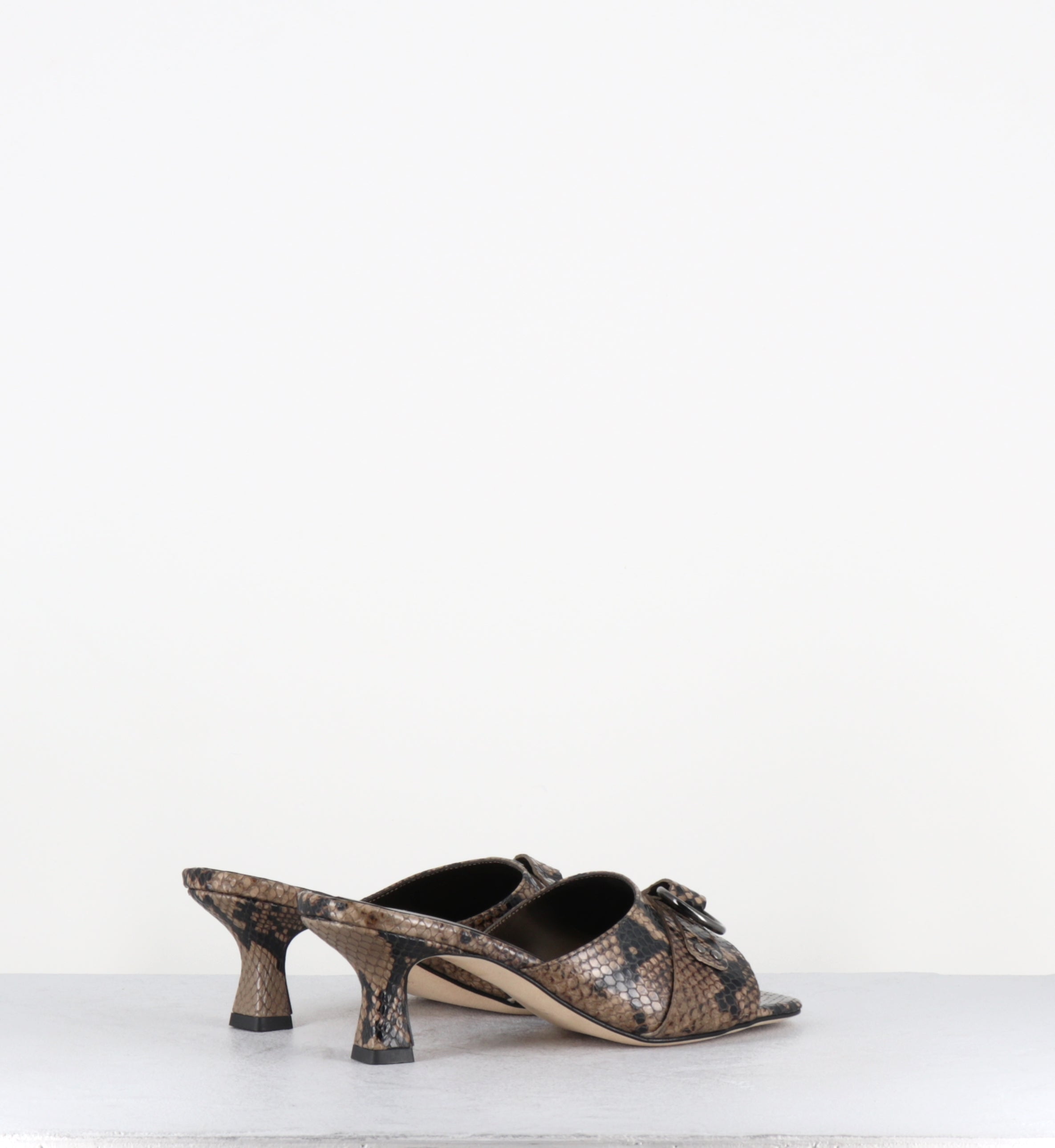 Mules à talon python taupe bout carré - PIDIO PITONE TAUPE