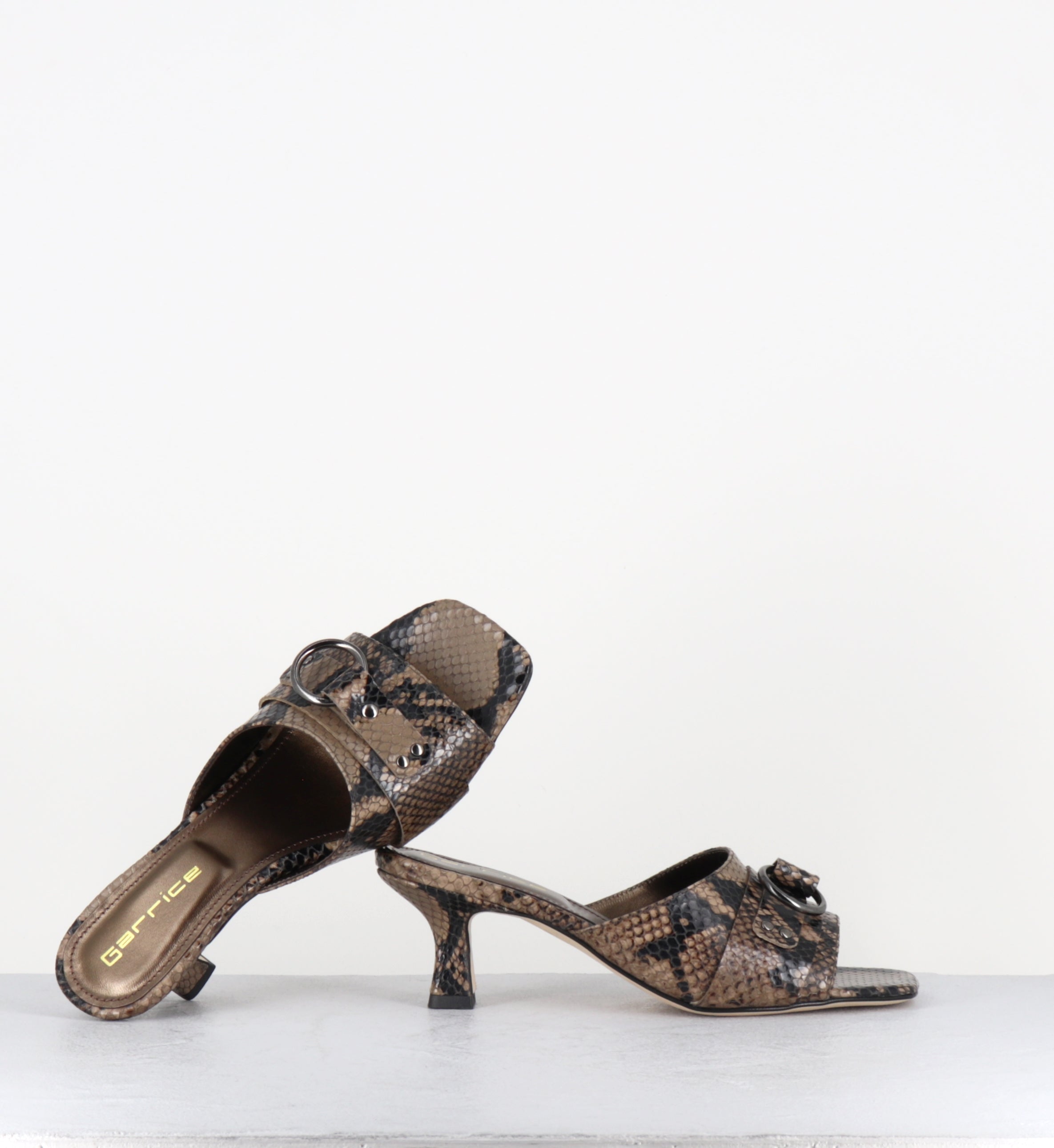 Mules à talon python taupe bout carré - PIDIO PITONE TAUPE