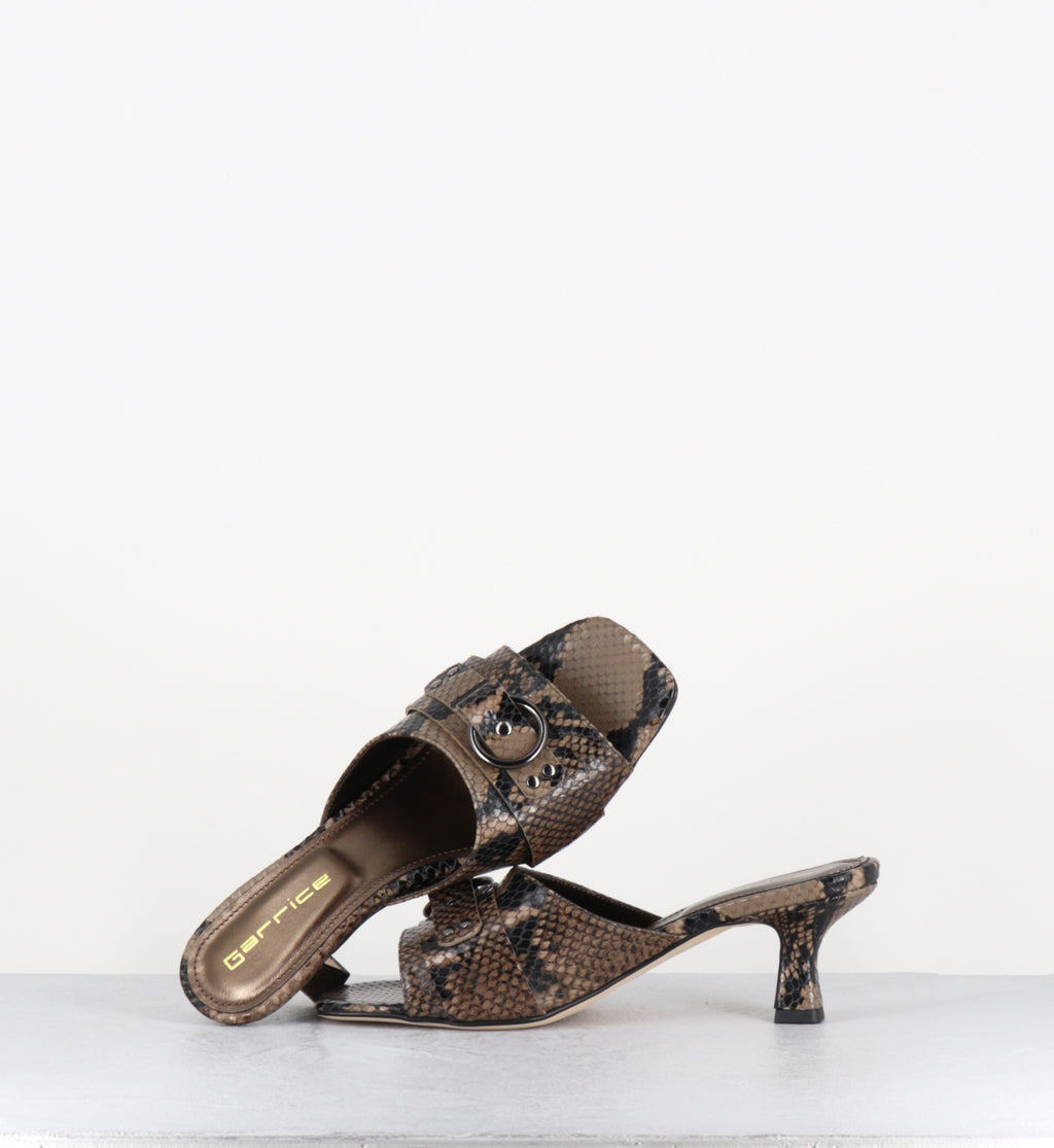 Mules à talon python taupe bout carré - PIDIO PITONE TAUPE