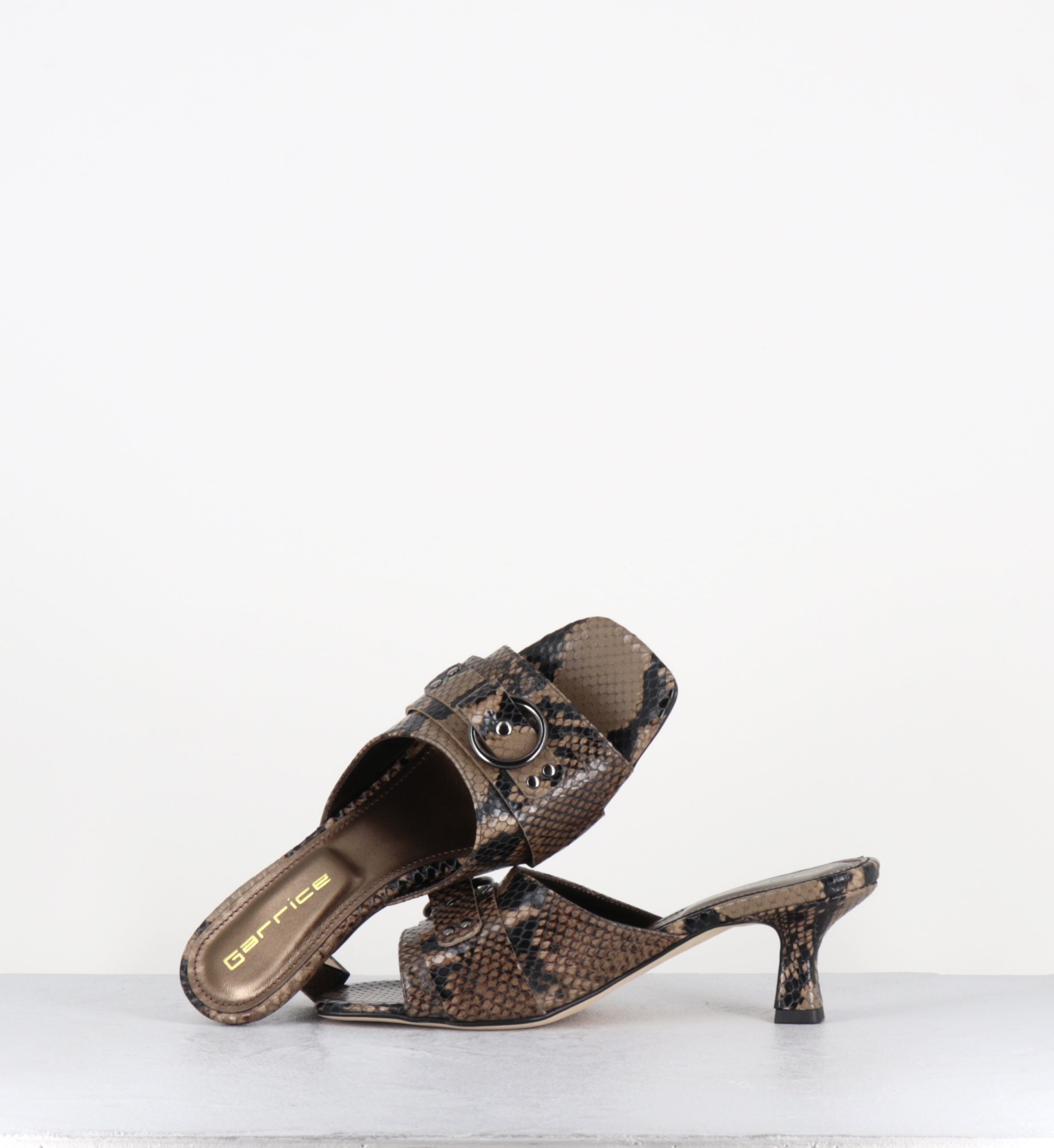 Mules à talon python taupe bout carré - PIDIO PITONE TAUPE