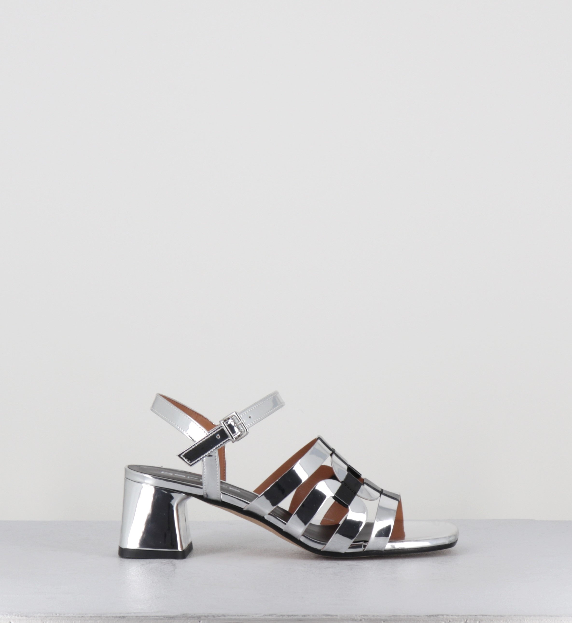 Sandales 60s en cuir argent et noir - REZIO TOP ARGENTO