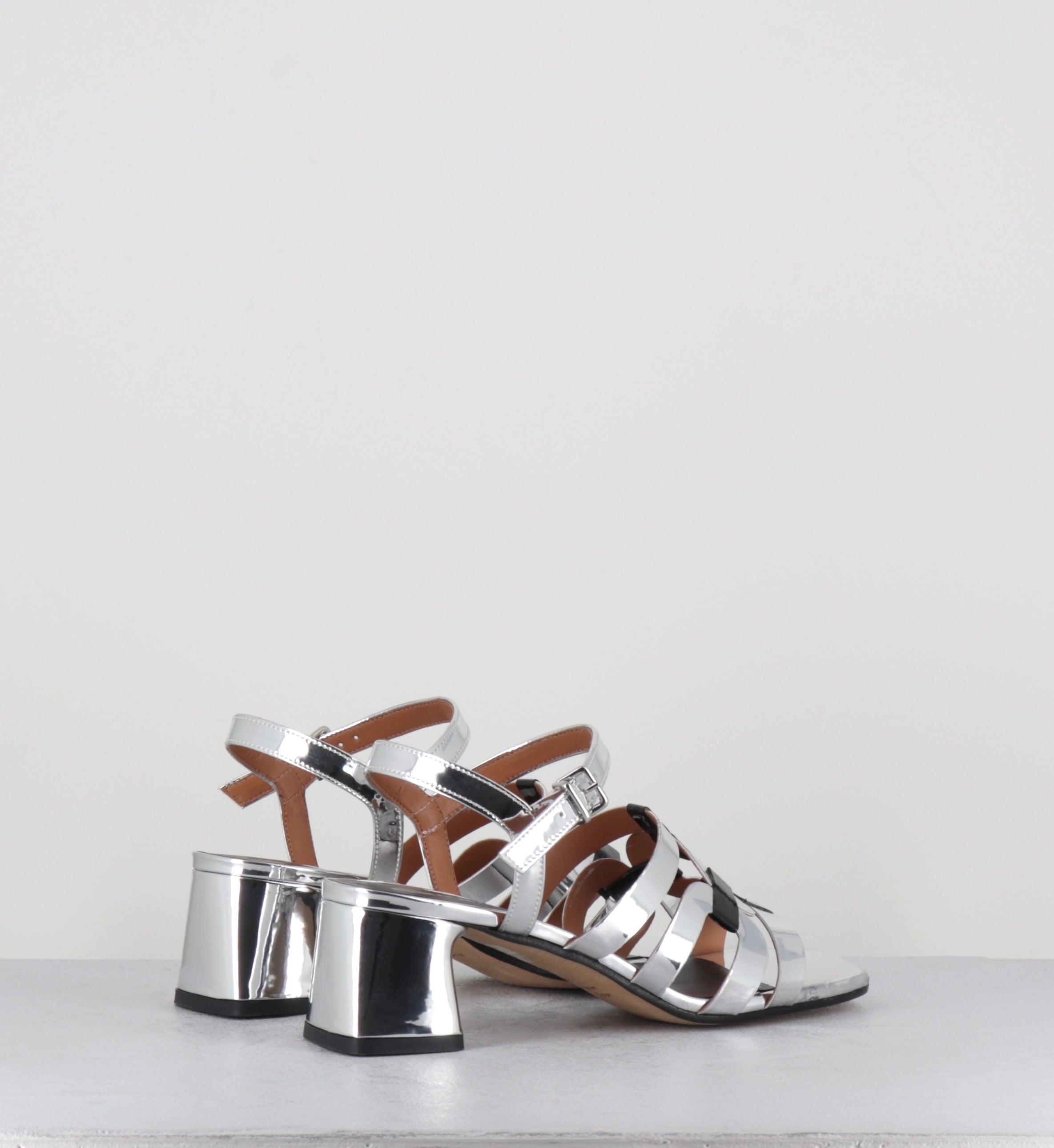 Sandales 60s en cuir argent et noir - REZIO TOP ARGENTO