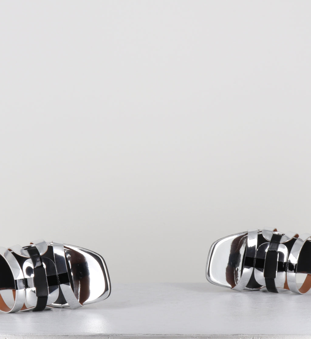 Sandales 60s en cuir argent et noir - REZIO TOP ARGENTO
