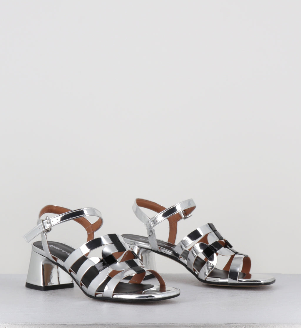 Sandales 60s en cuir argent et noir - REZIO TOP ARGENTO