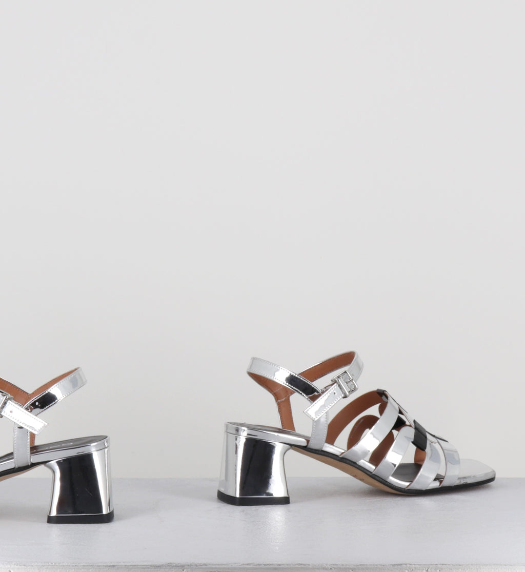 Sandales 60s en cuir argent et noir - REZIO TOP ARGENTO