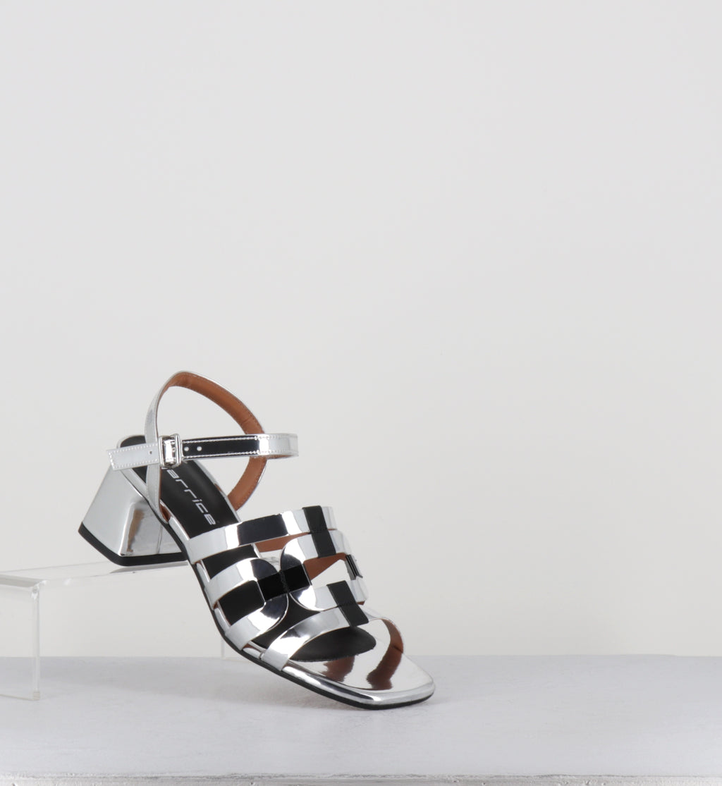 Sandales 60s en cuir argent et noir - REZIO TOP ARGENTO