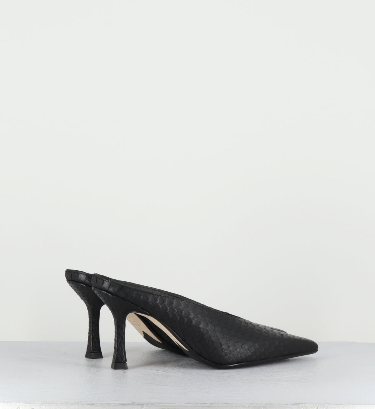 Mules pointu talon haut cuir noir serpent - RIME COBRA NERO