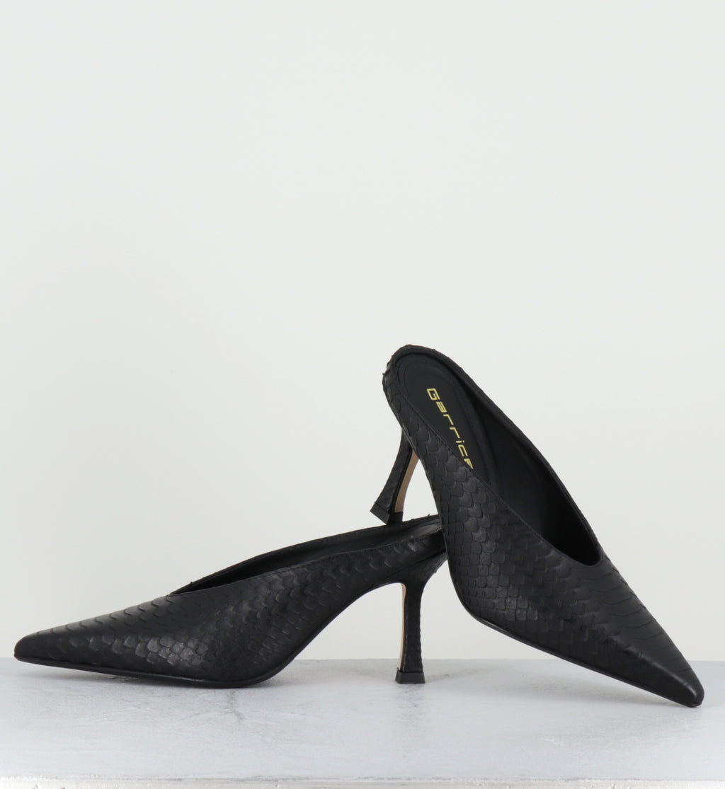 Mules pointu talon haut cuir noir serpent - RIME COBRA NERO