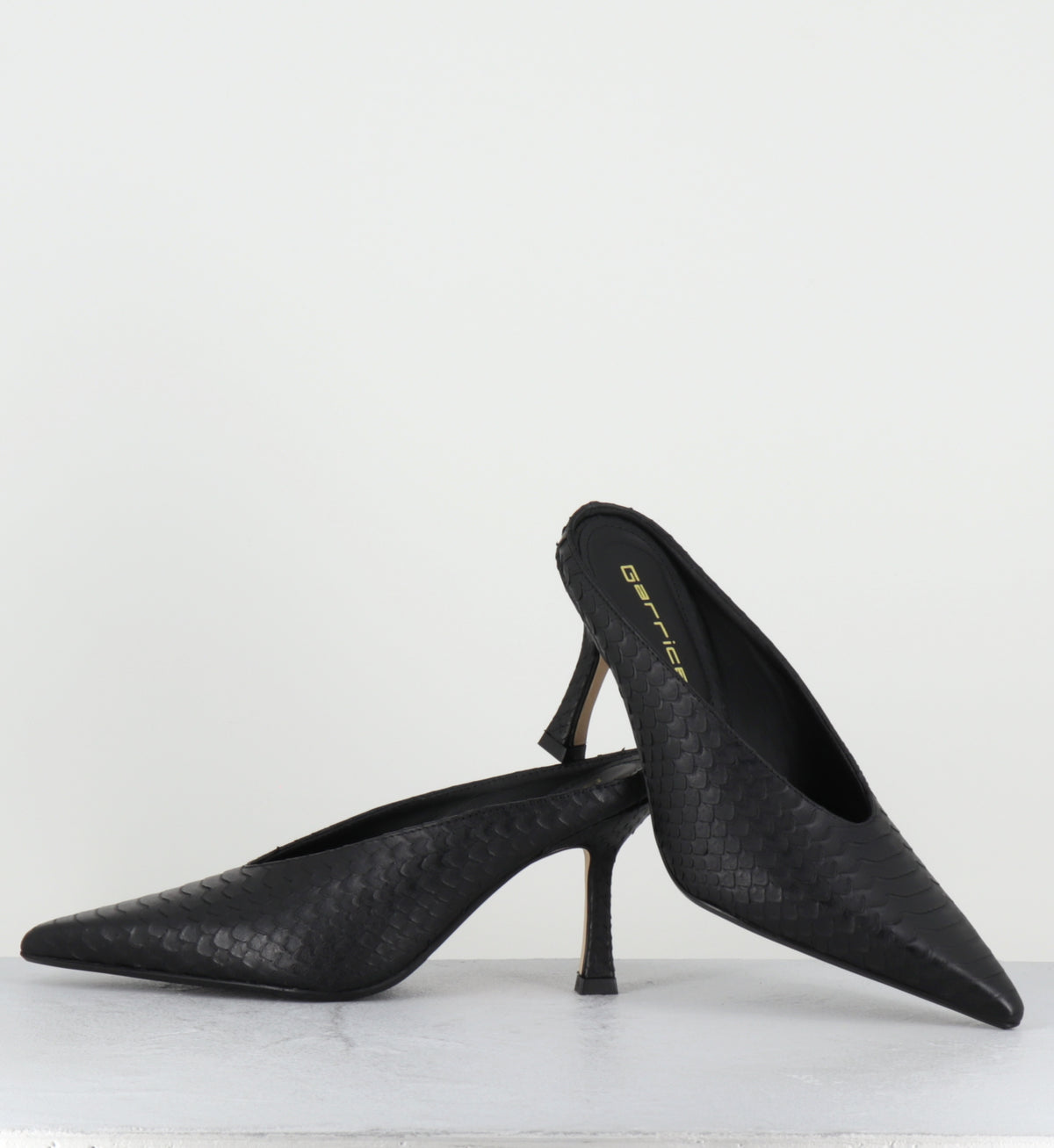 Mules pointu talon haut cuir noir serpent - RIME COBRA NERO