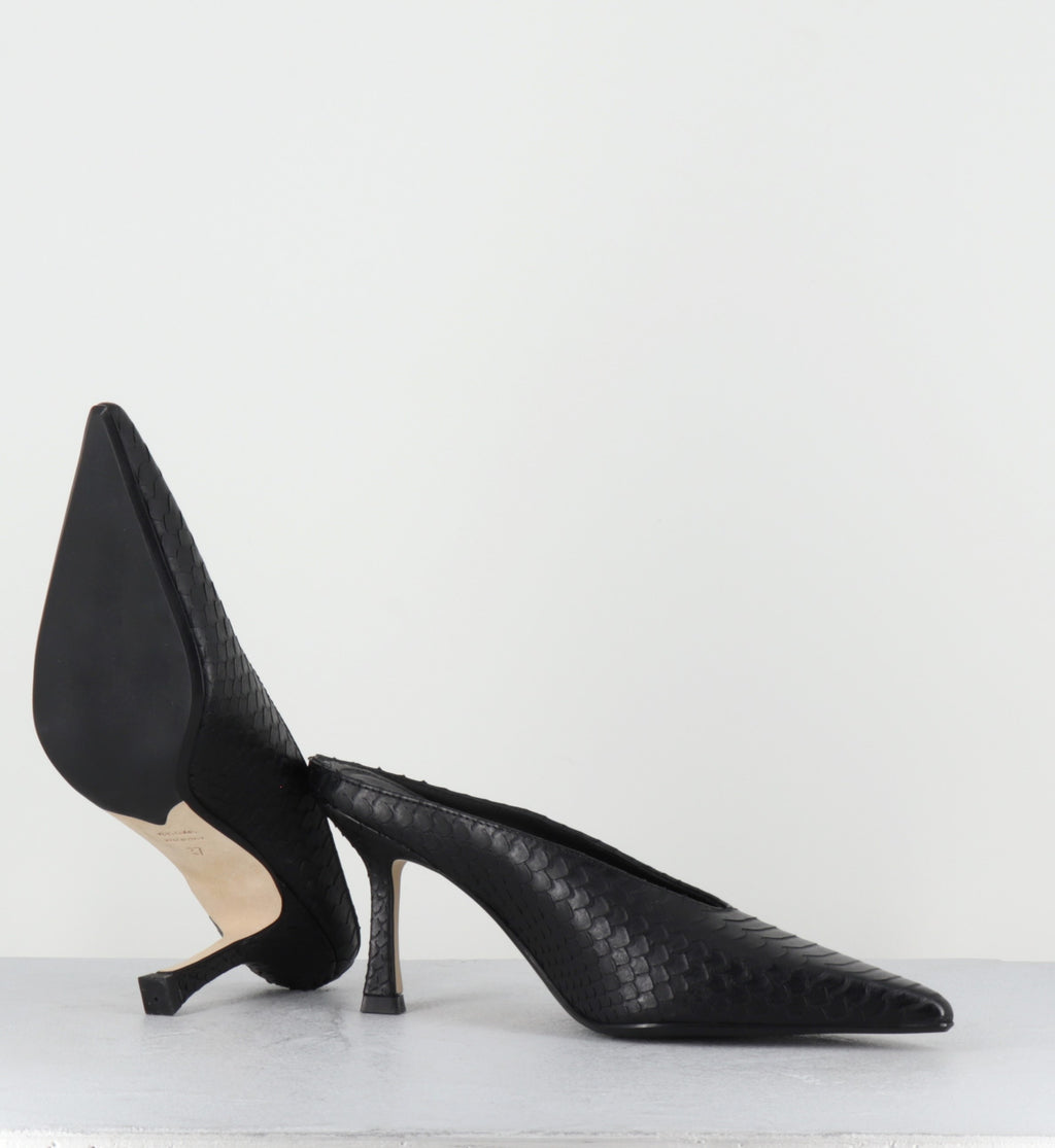 Mules pointu talon haut cuir noir serpent - RIME COBRA NERO