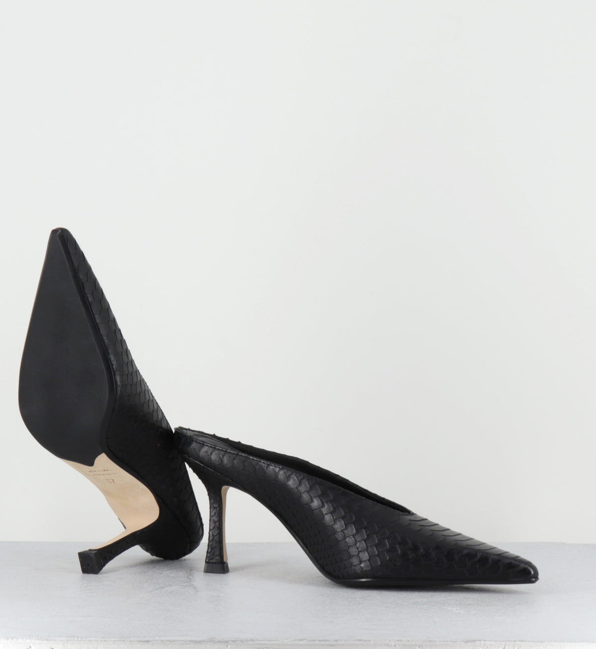 Mules pointu talon haut cuir noir serpent - RIME COBRA NERO