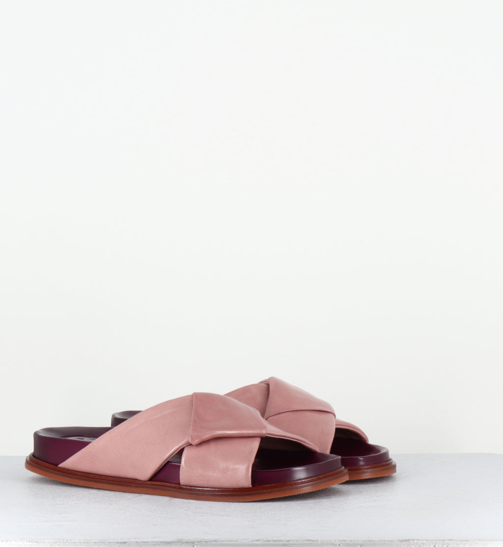 Mules japonisante en agneau rose prune - TOSHO NAPPA PINK