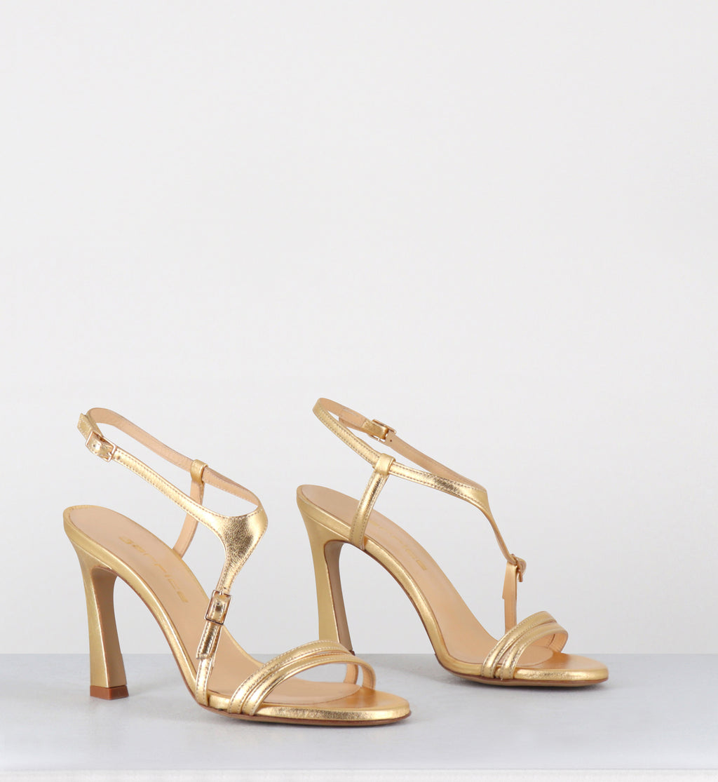 Sandales talon haut en cuir doré - TALEI LAMINATO ORO