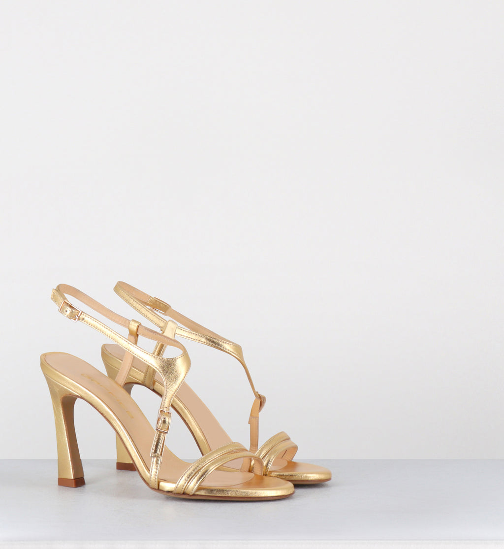 Sandales talon haut en cuir doré - TALEI LAMINATO ORO