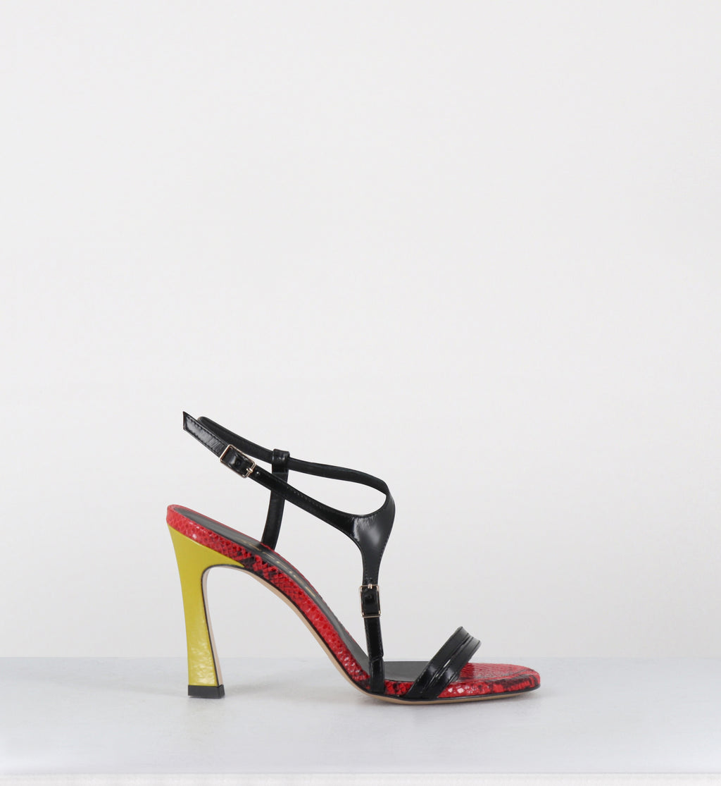 Sandales talon haut cuir noir rouge jaune - TALEI LAREDO NERO