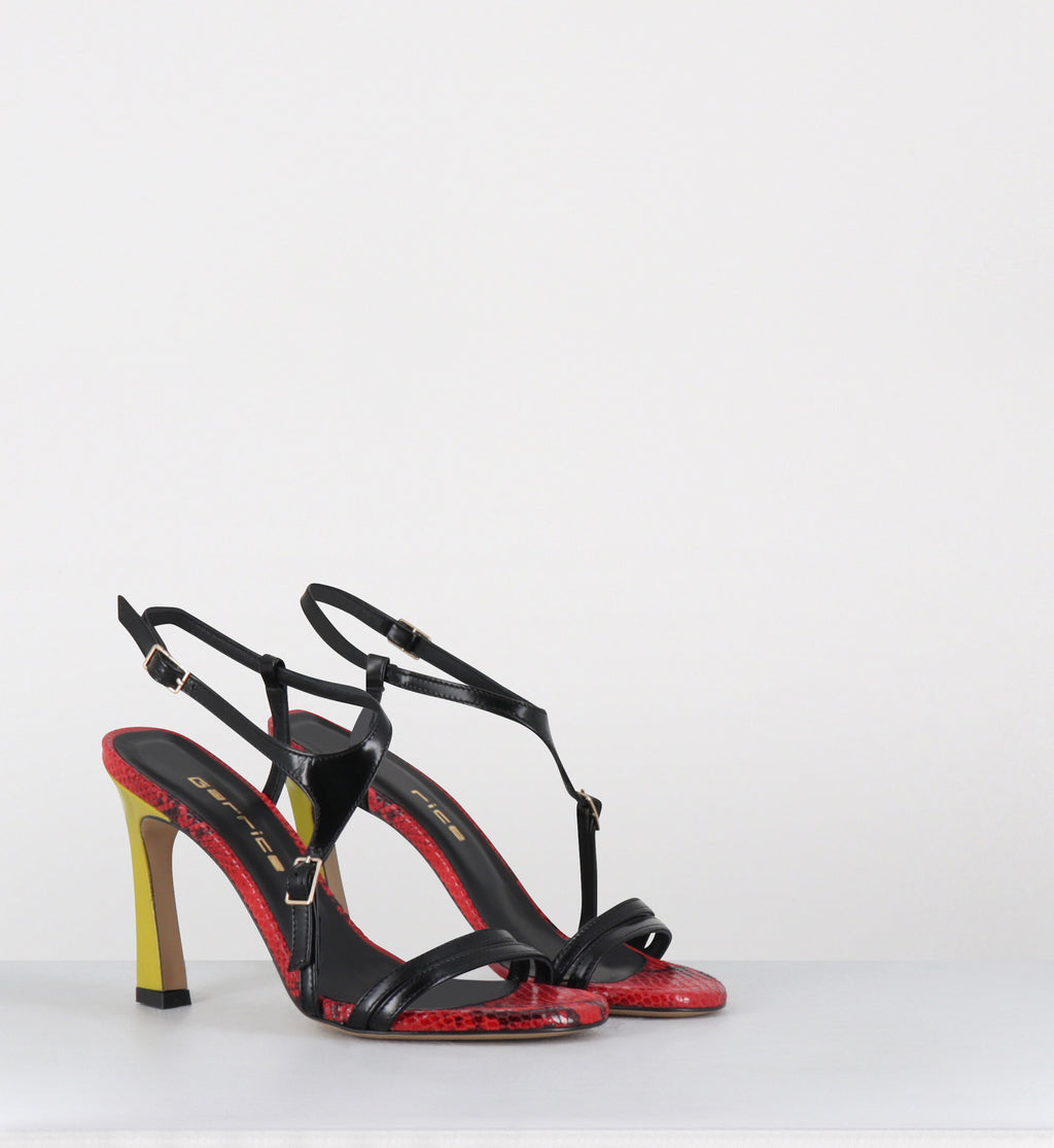 Sandales talon haut cuir noir rouge jaune - TALEI LAREDO NERO