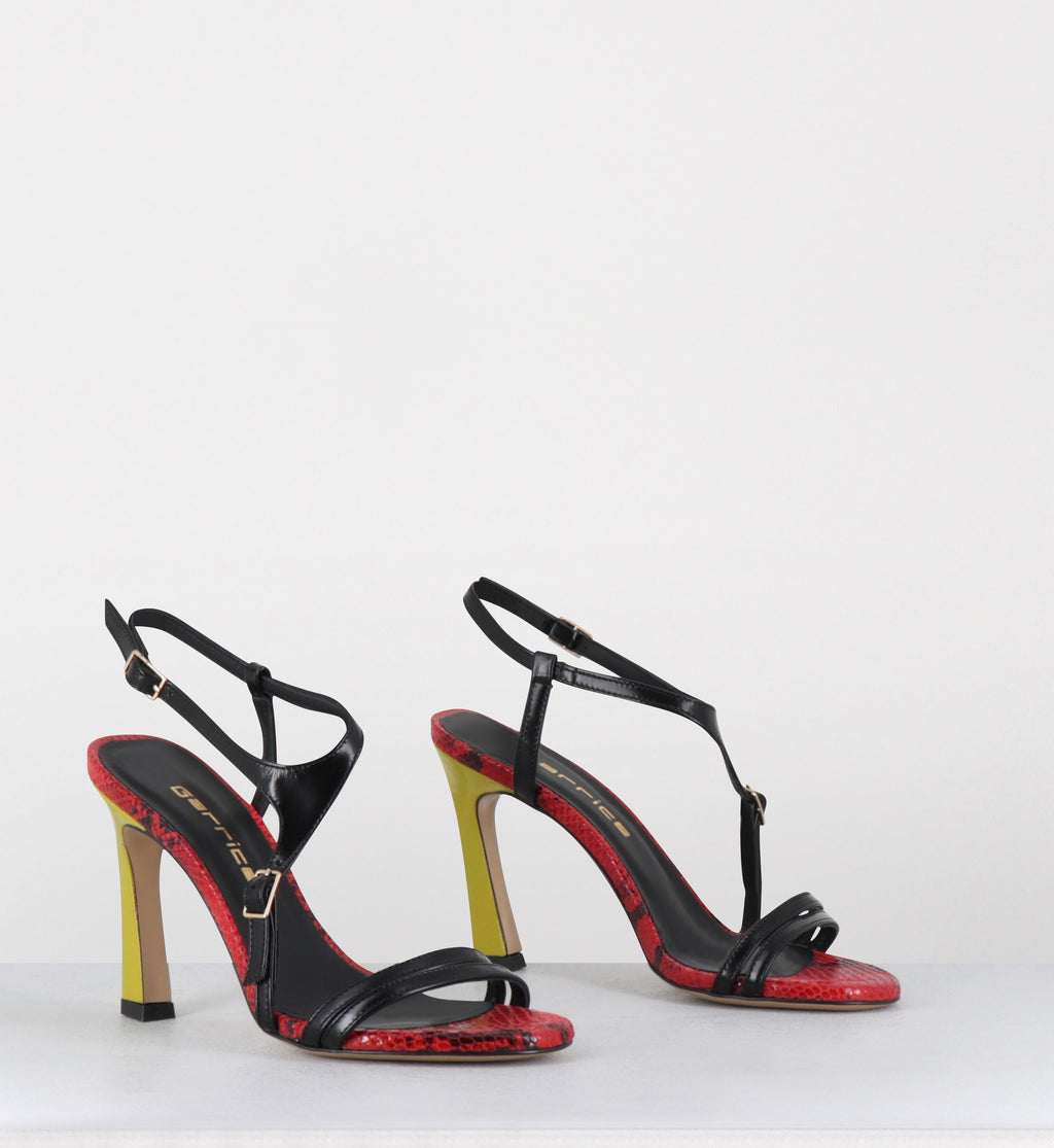 Sandales talon haut cuir noir rouge jaune - TALEI LAREDO NERO