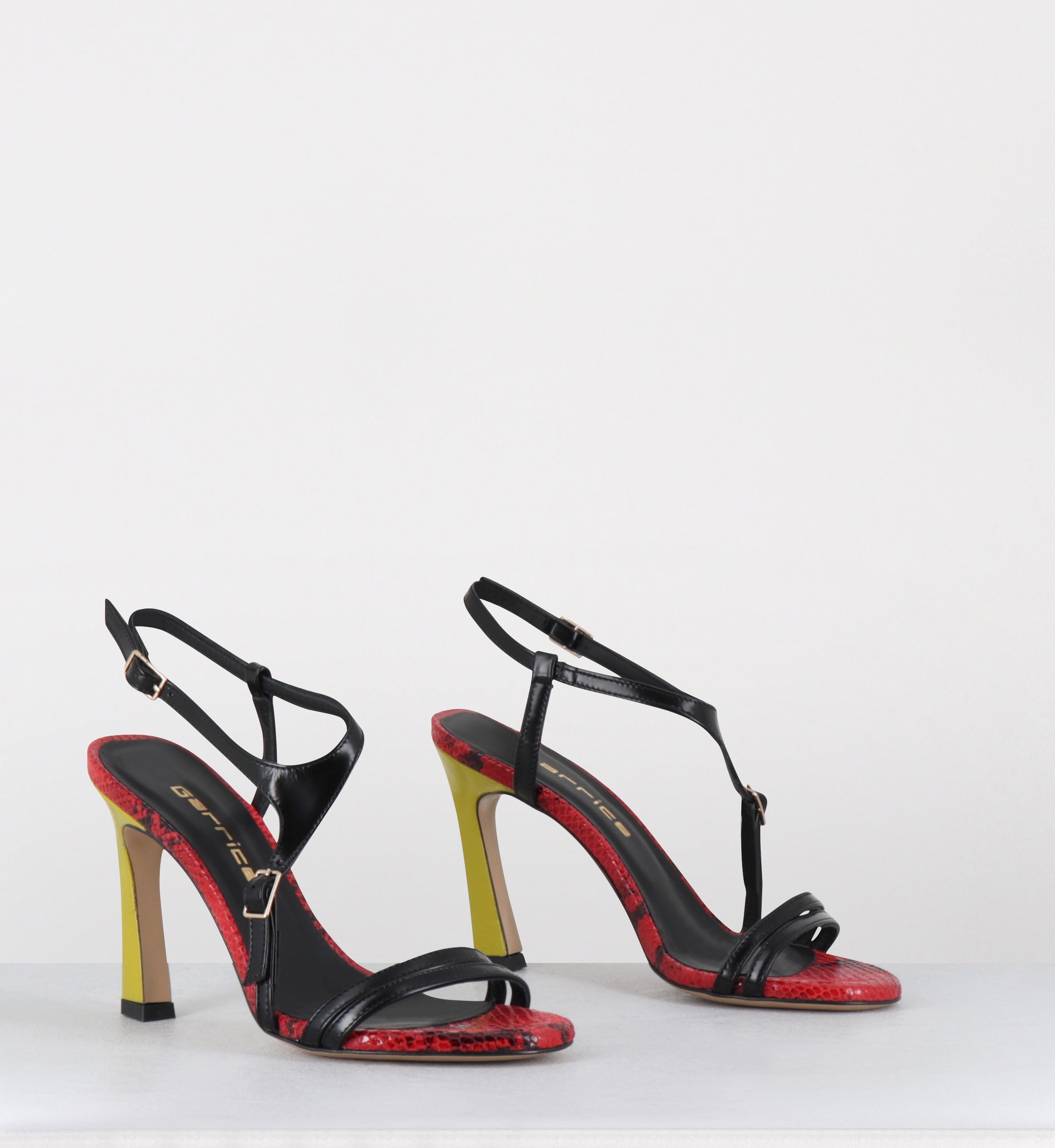 Sandales talon haut cuir noir rouge jaune - TALEI LAREDO NERO