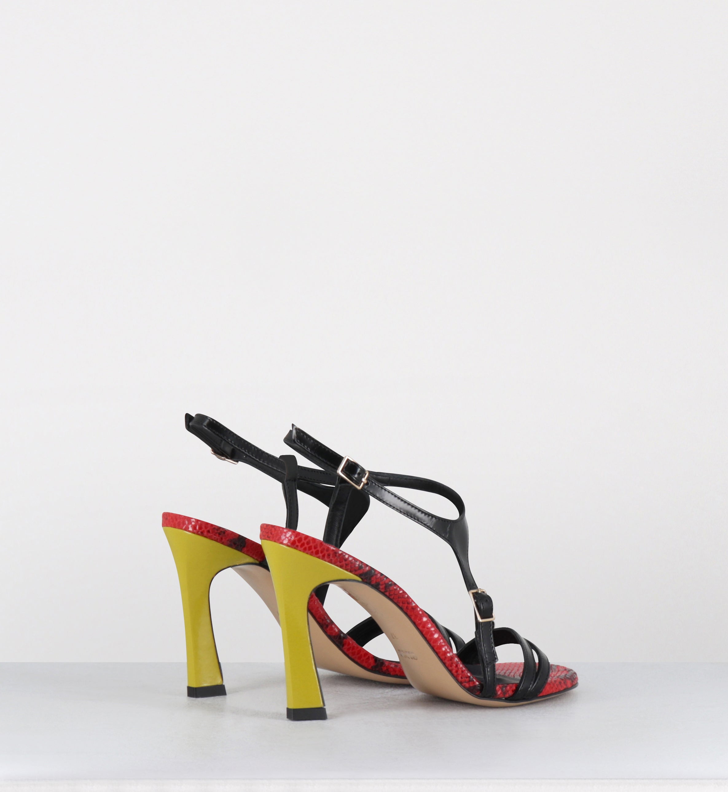 Sandales talon haut cuir noir rouge jaune - TALEI LAREDO NERO