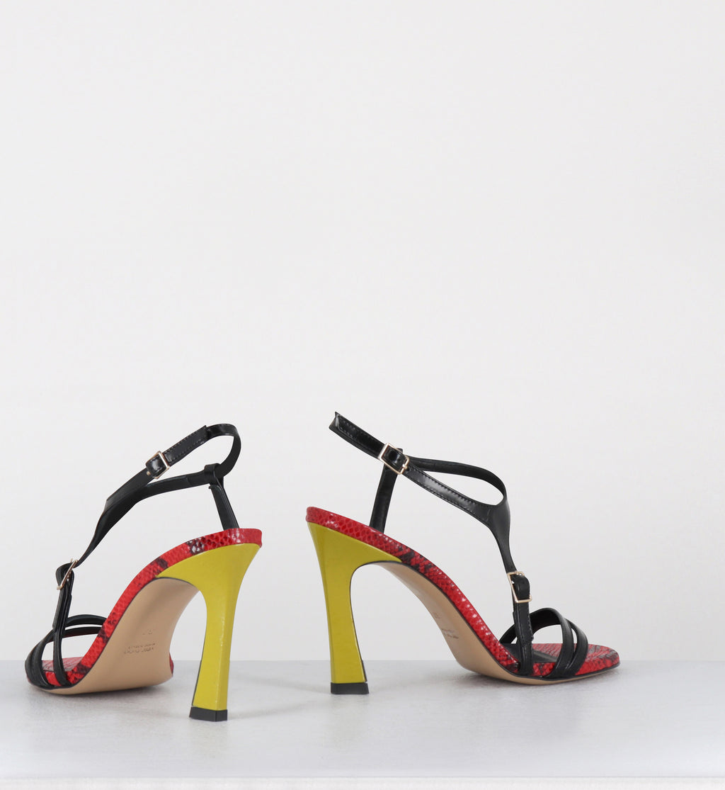 Sandales talon haut cuir noir rouge jaune - TALEI LAREDO NERO