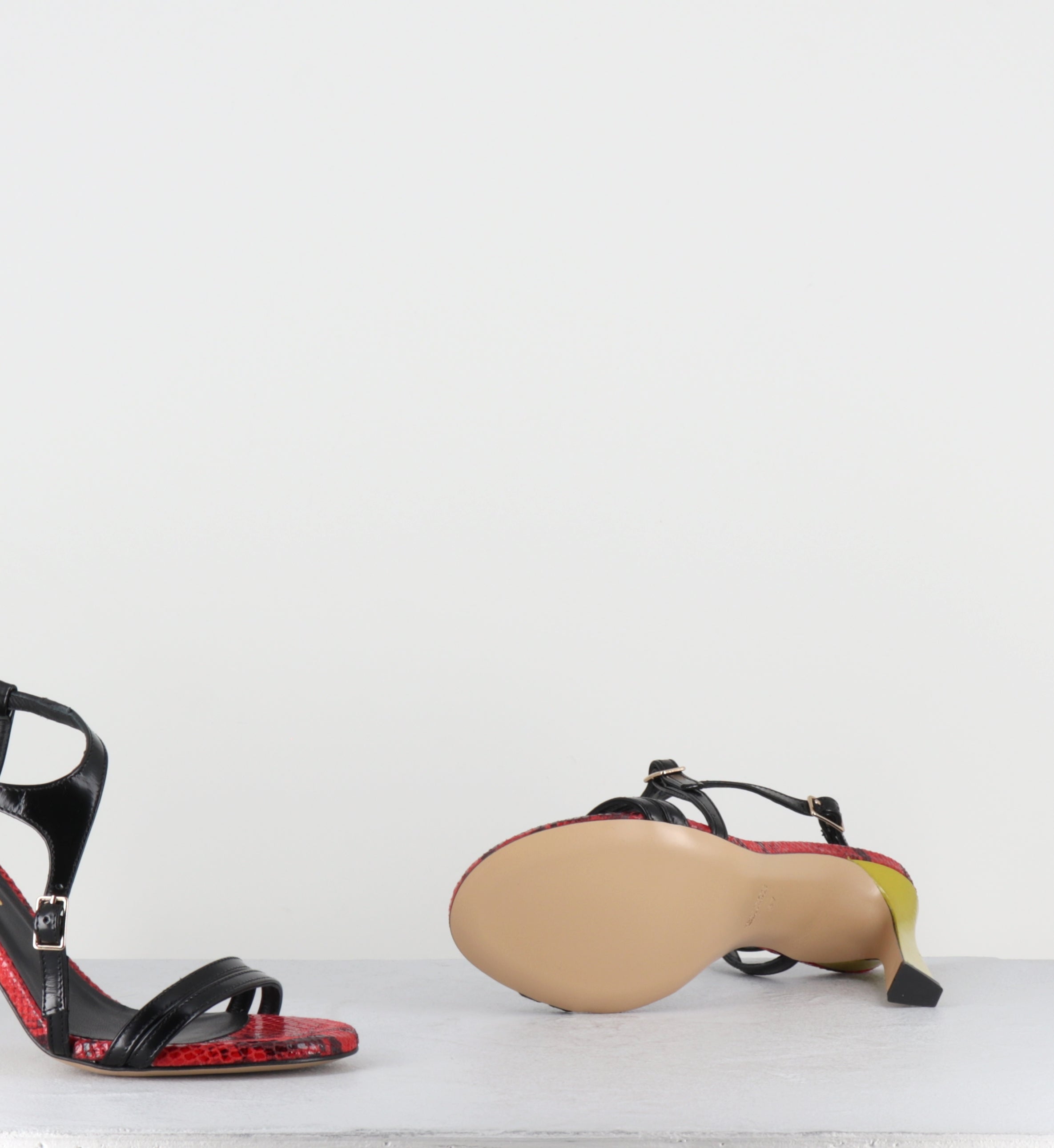 Sandales talon haut cuir noir rouge jaune - TALEI LAREDO NERO