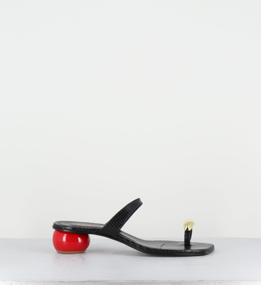 Sandales en cuir noir talon boule rouge - 1839 WIPS NERO