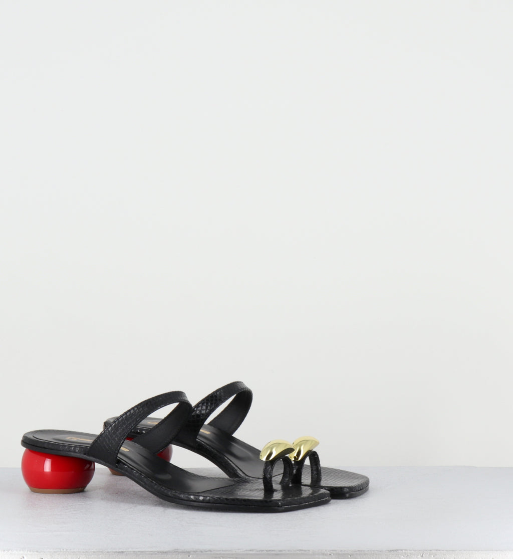Sandales en cuir noir talon boule rouge - 1839 WIPS NERO