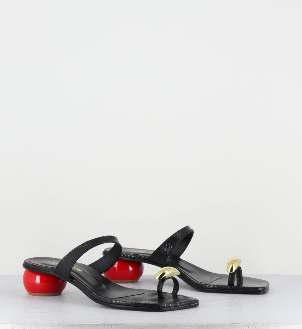 Sandales en cuir noir talon boule rouge - 1839 WIPS NERO