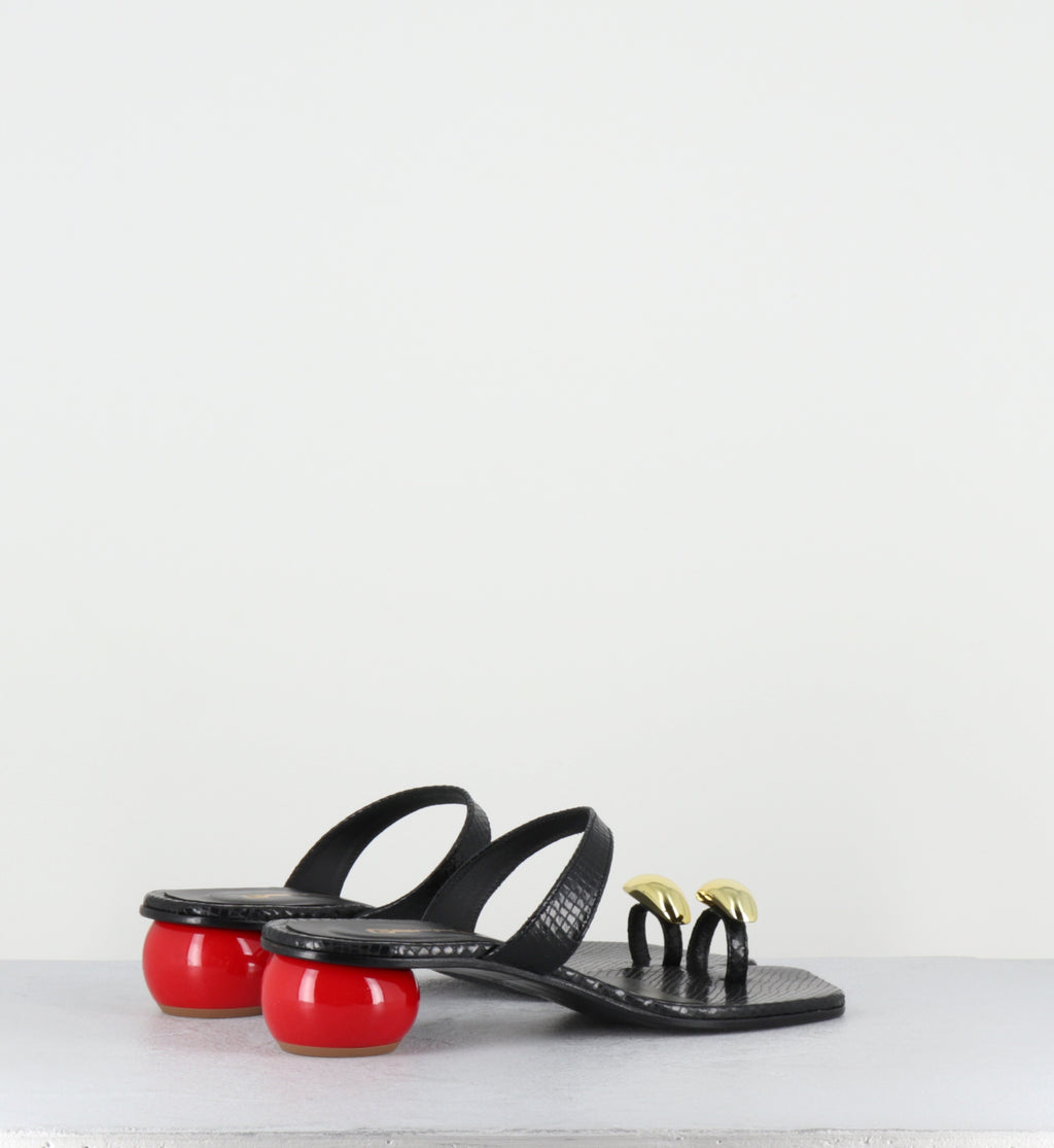 Sandales en cuir noir talon boule rouge - 1839 WIPS NERO