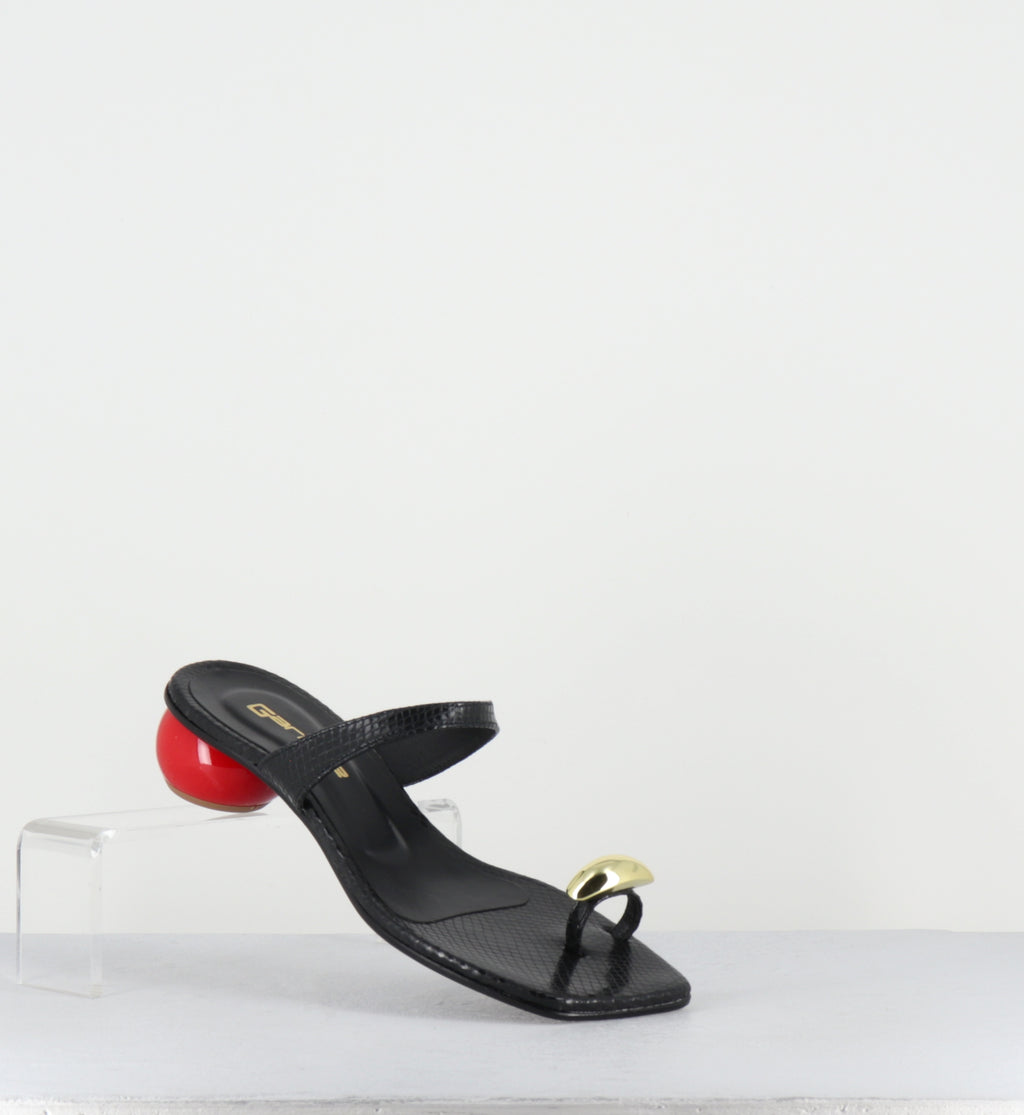 Sandales en cuir noir talon boule rouge - 1839 WIPS NERO