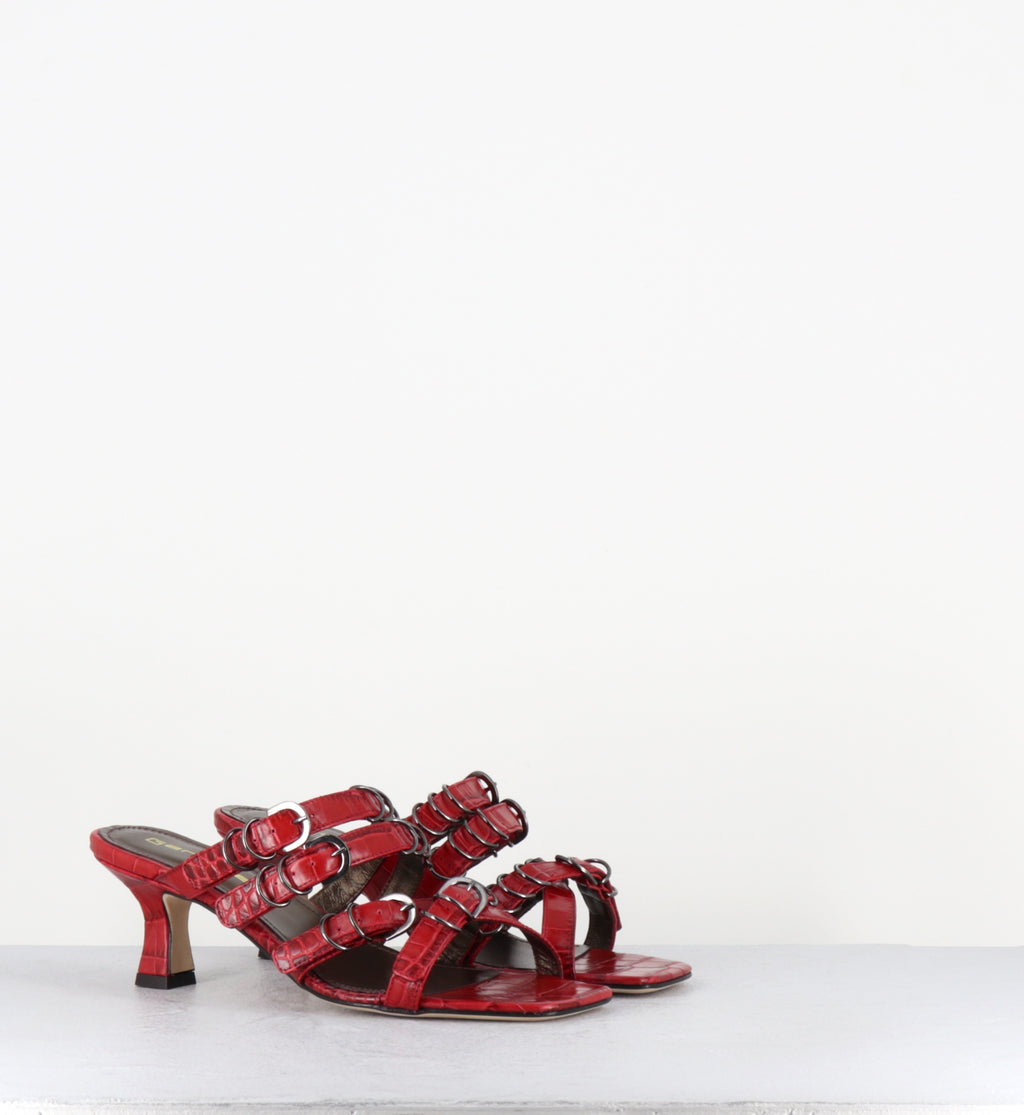 Mules croco rouge piercing - SARI COCCO SIENA