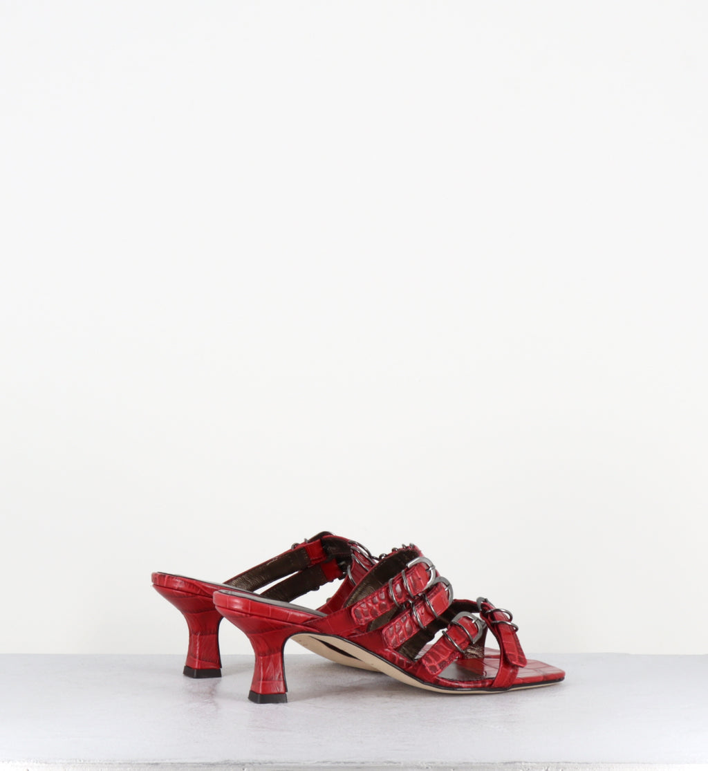 Mules croco rouge piercing - SARI COCCO SIENA