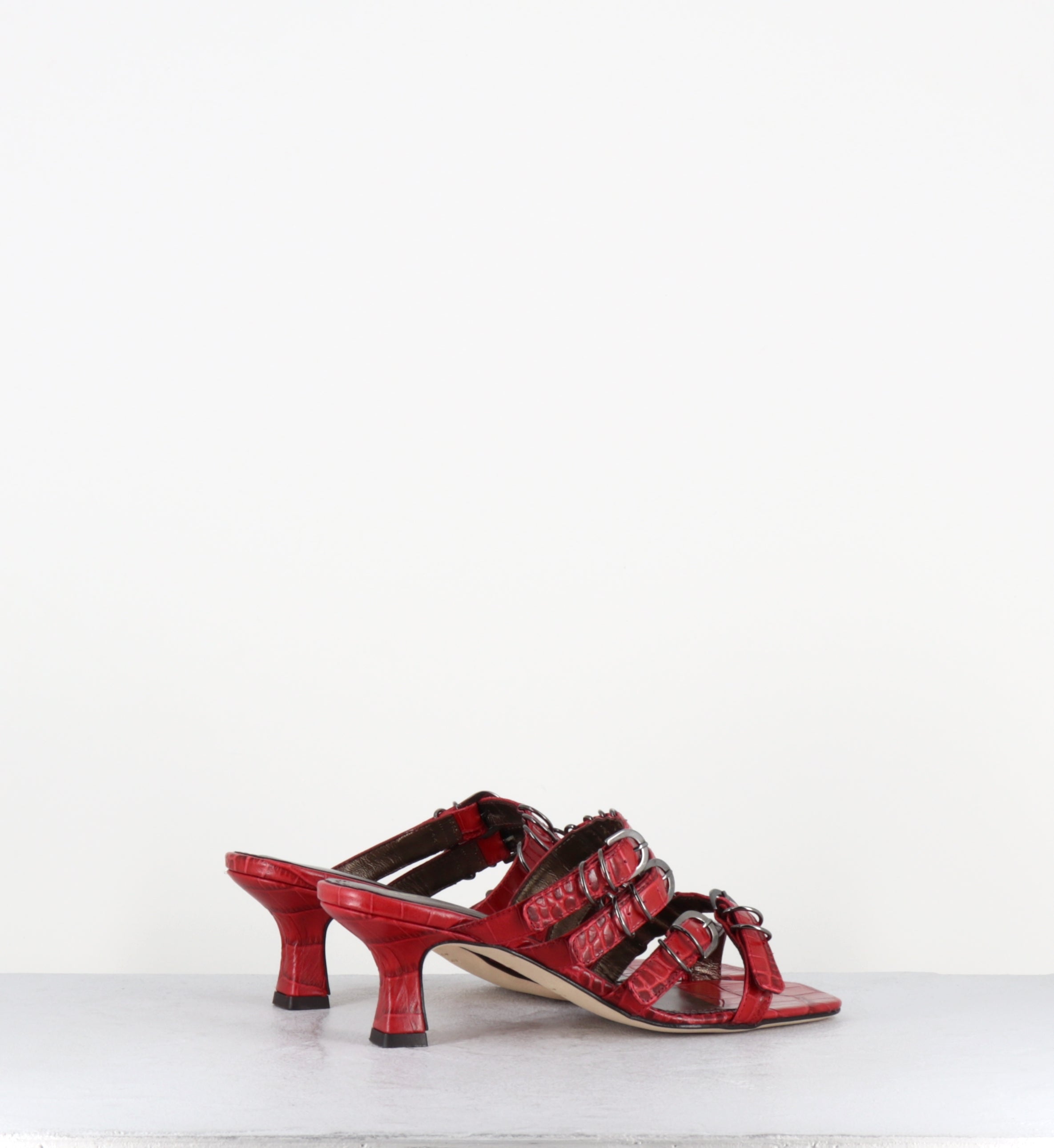 Mules croco rouge piercing - SARI COCCO SIENA