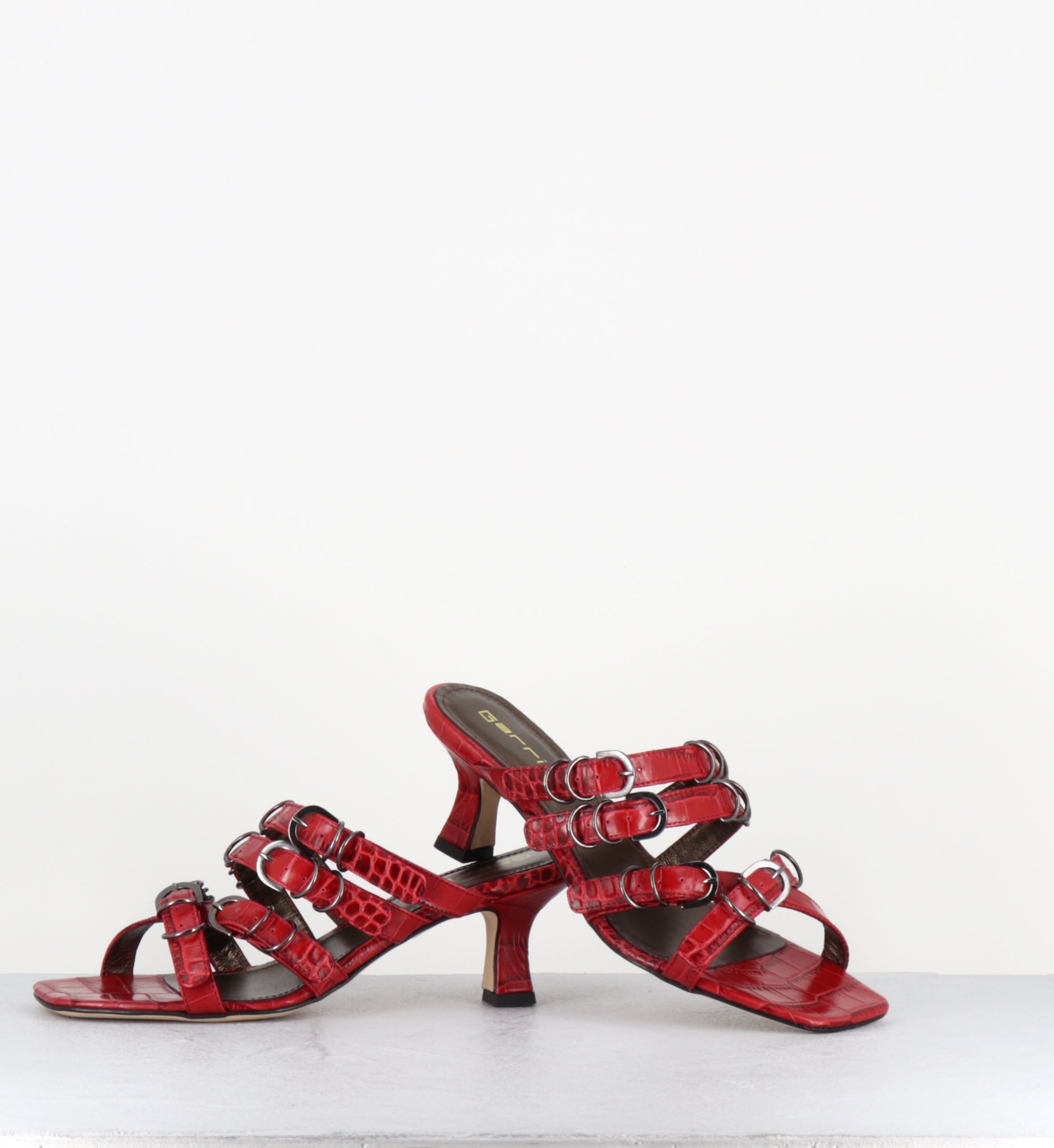 Mules croco rouge piercing - SARI COCCO SIENA